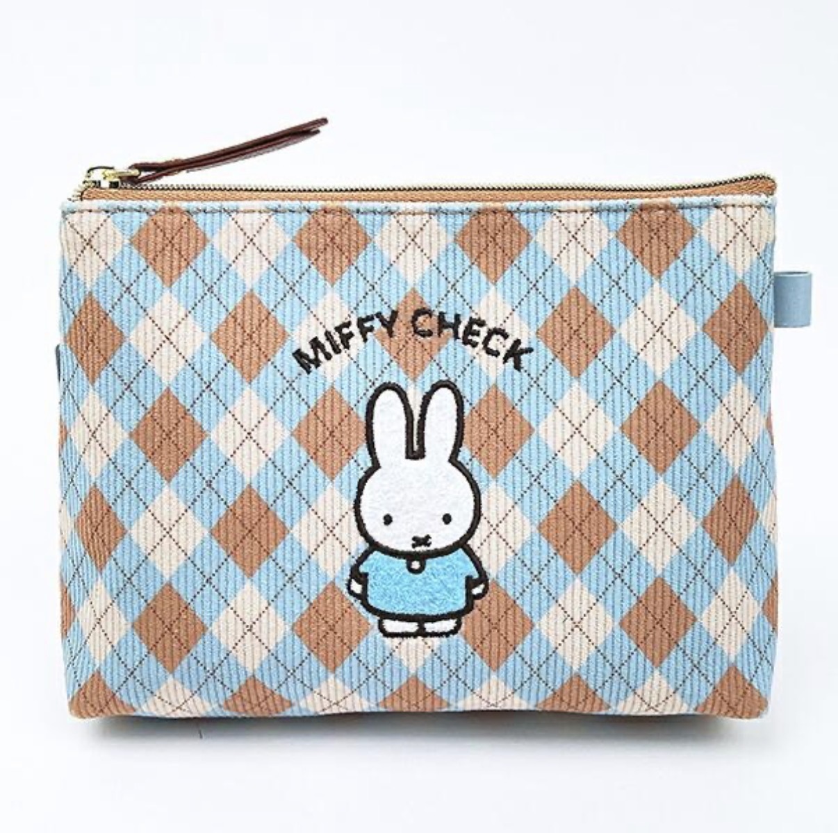 【最新發售】JP Miffy Check 菱格秋季系刺繡拉鏈 Pouch 啡藍 2024 TK261003