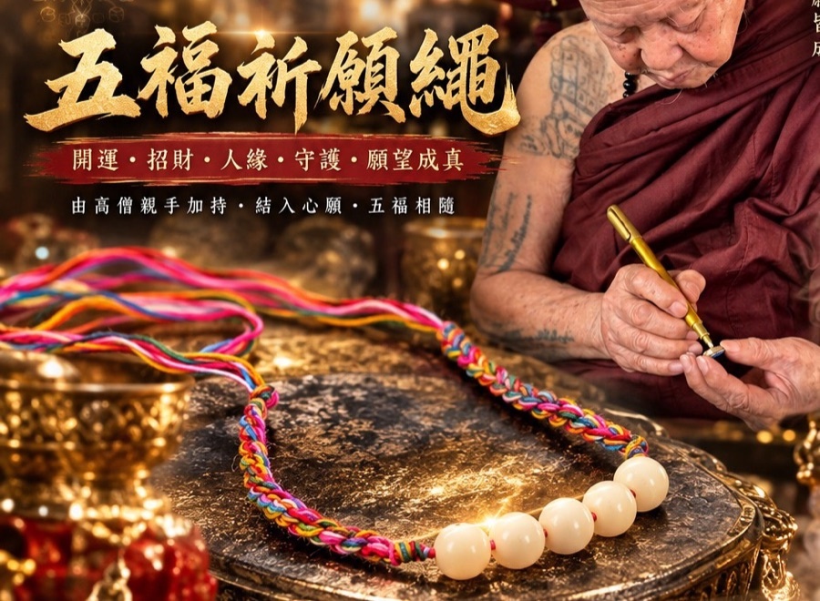 五福祈願繩，高僧親手加持