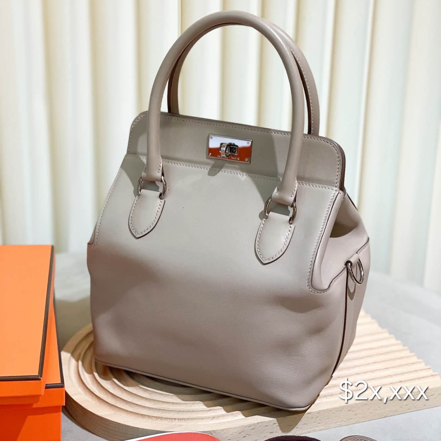Preloved Hermès Toolbox 20 Swift  Argile PHW HK2x,xxx (HK$2,000 即時落訂)