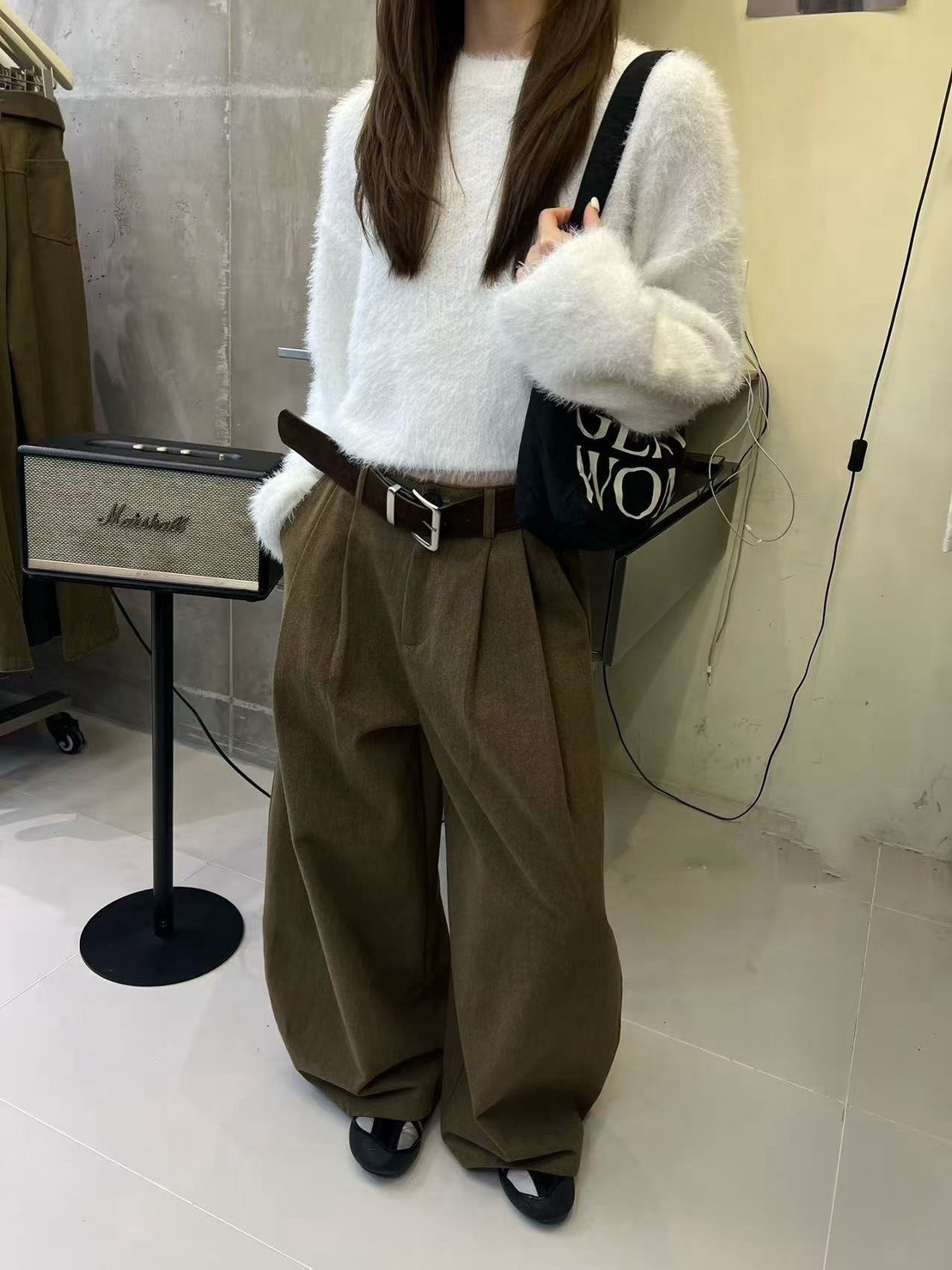 G6971-打褶寬版西裝褲(附皮帶)