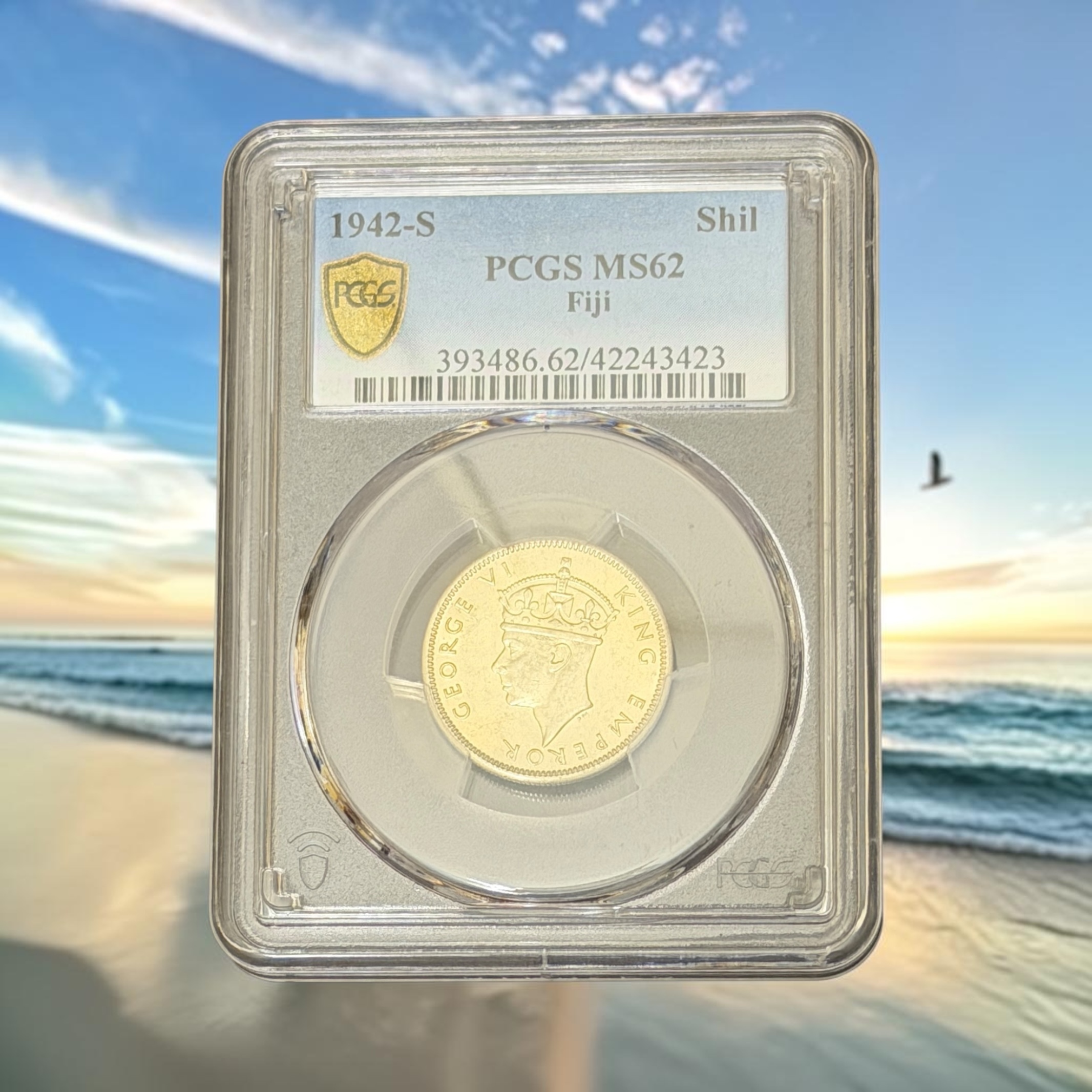 1942年S版菲濟 1 shilling (喬治六世) (PCGS MS 62分) 銀幣