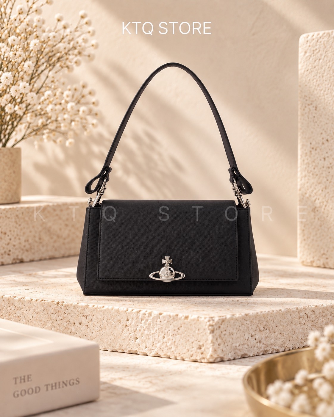 KTQ STORE ‧ 西太后銀色五金小牛皮單肩包 女款 黑色4602000WWS0021N401