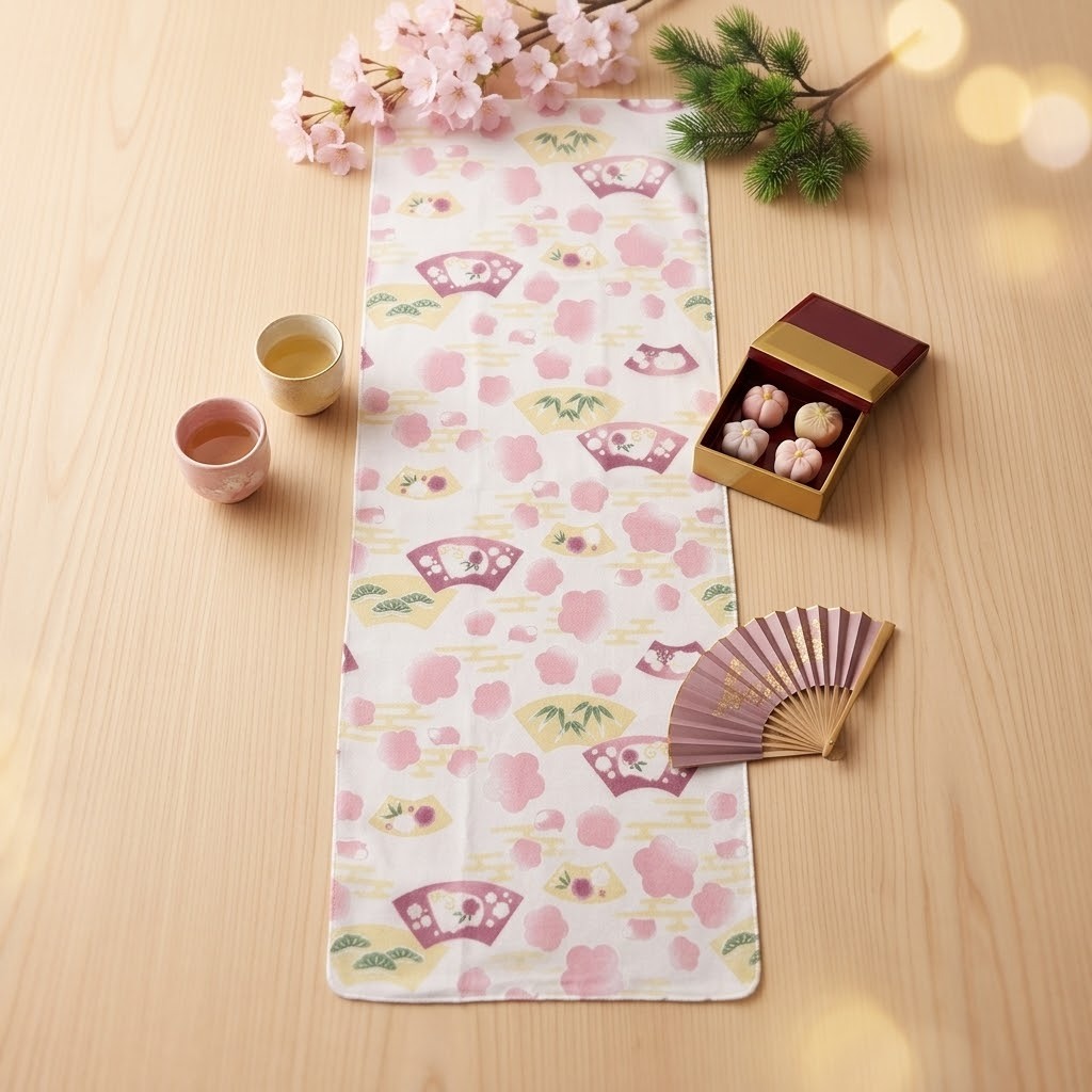 【早鳥優惠】JP 羊年限定 日本製 羊羊梅花紗料手拭巾 粉 3128 TK261003