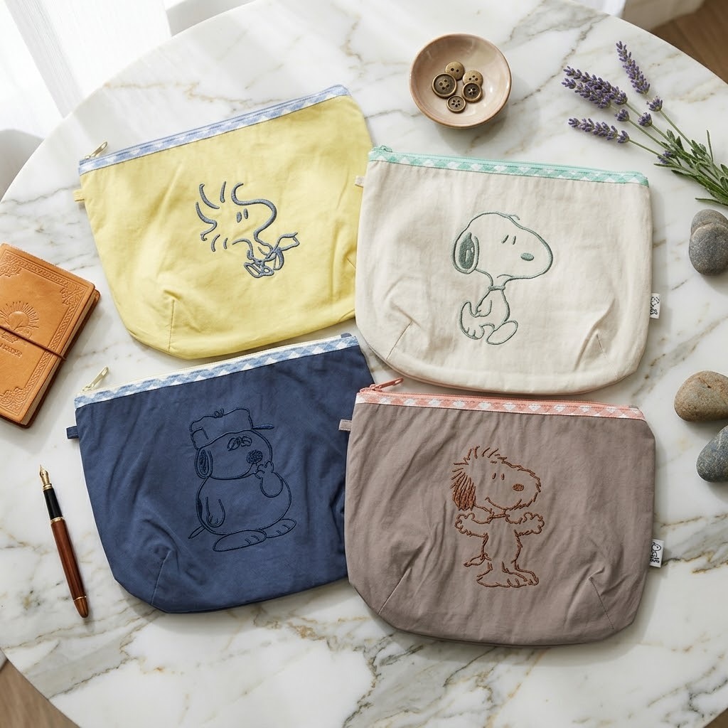 【最新發售】JP Snoopy 風褸料刺繡拉鏈袋 4994 TK261003