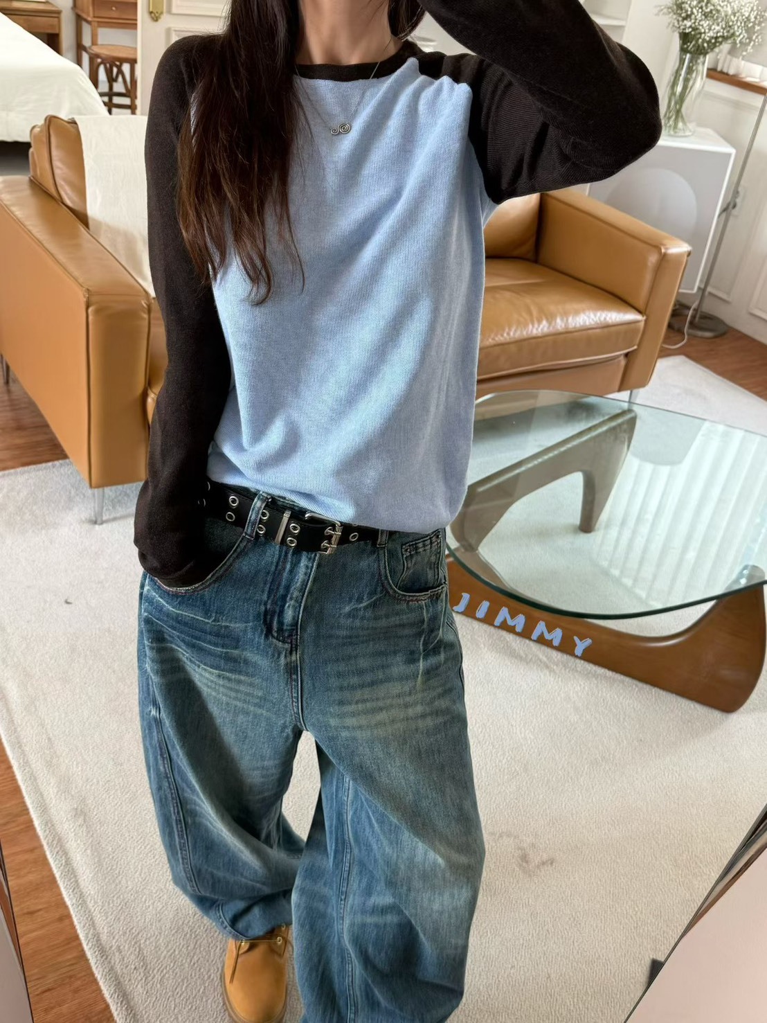 深灰袖棒球長袖T
