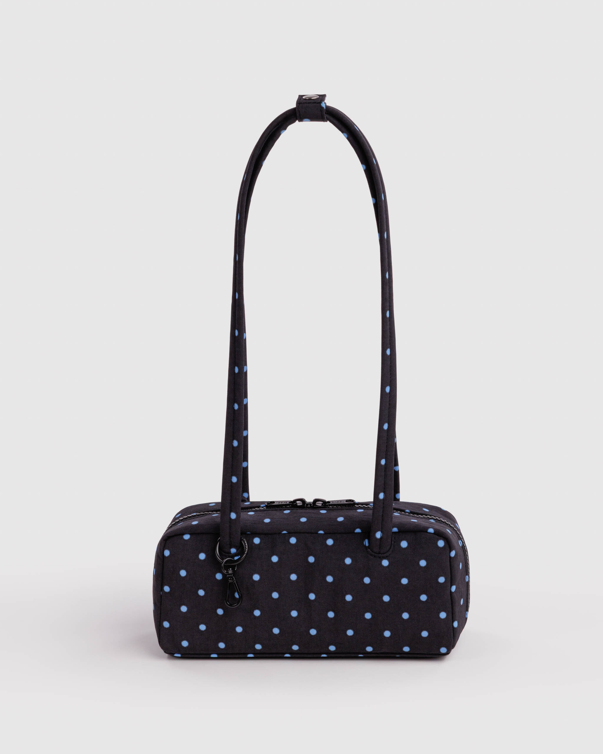 Small Nylon Bowler Bag - Black and Sky Blue Micro Dot｜BAGGU