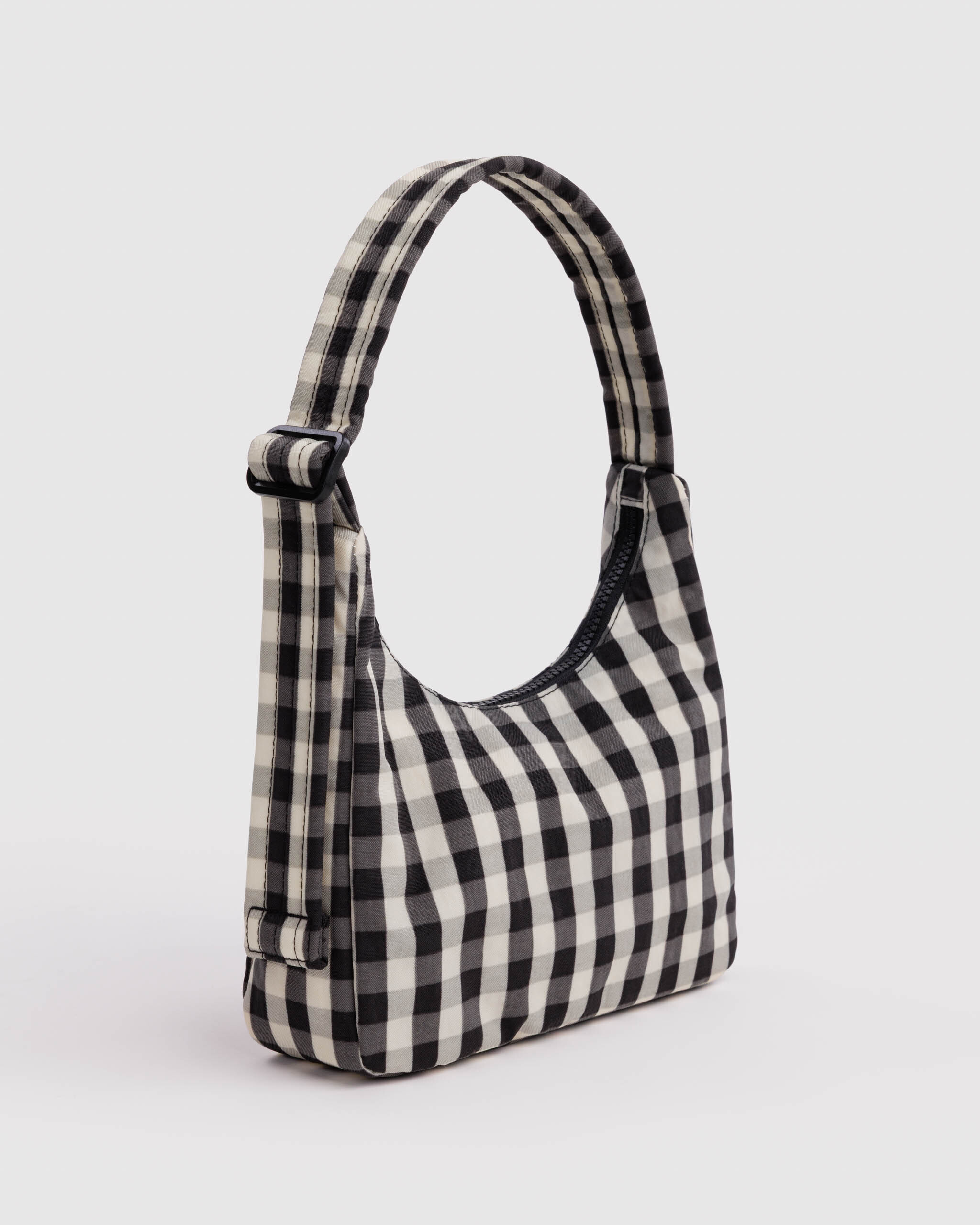 Mini Nylon Shoulder Bag - Black and Cream Gingham｜BAGGU