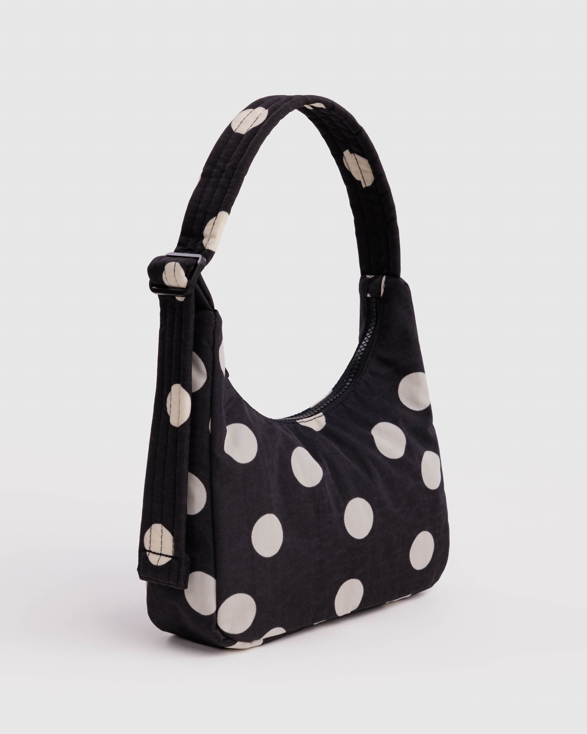 Mini Nylon Shoulder Bag - Black and Cream Polka Dot｜BAGGU