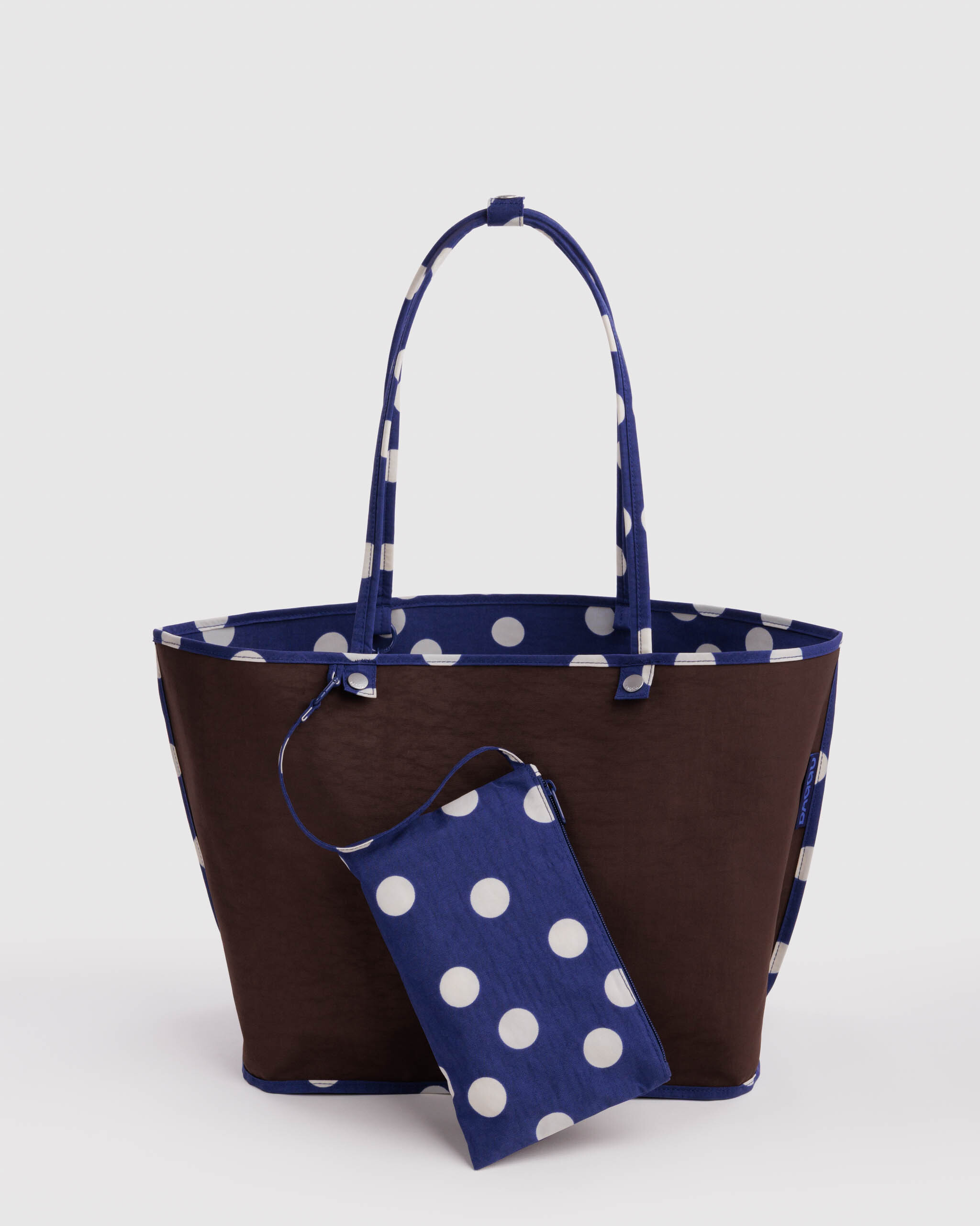 Large Nylon Reversible Tote - Navy Polka Dot Mix｜BAGGU