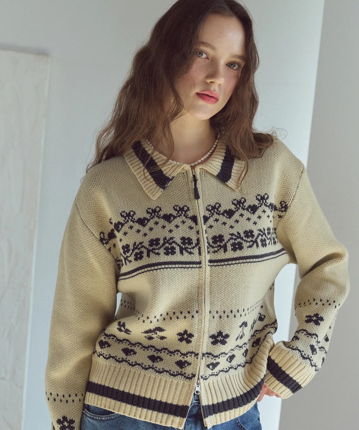 CPGN STUDIO Cherry Crop Zip-Up Cardigan