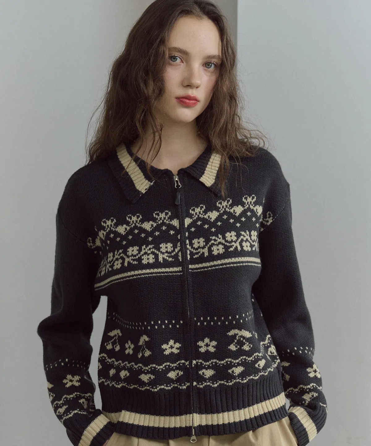 CPGN STUDIO Cherry Crop Zip-Up Cardigan