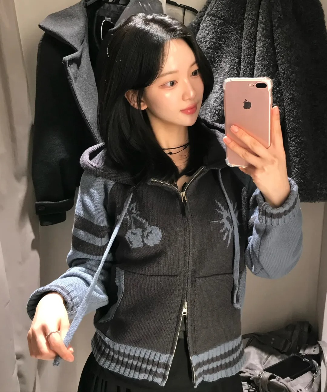 CPGN STUDIO Cherry-Balm Hooded Knit Zip-Up