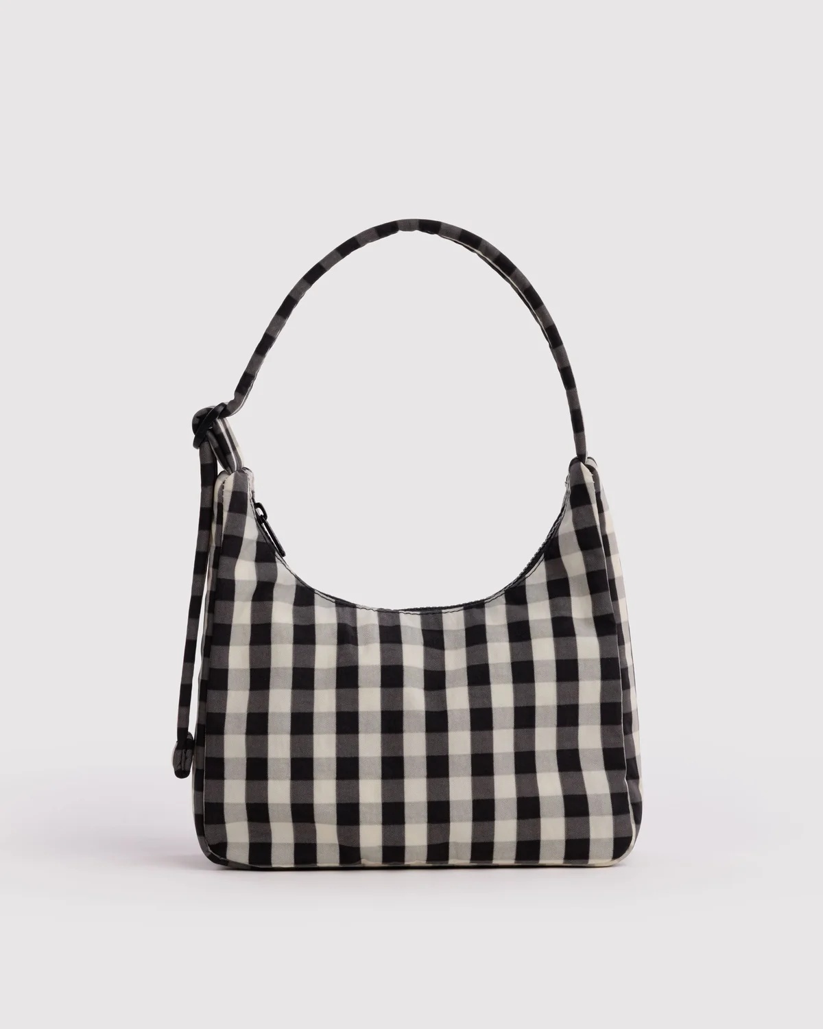 Mini Nylon Shoulder Bag - Black and Cream Gingham｜BAGGU