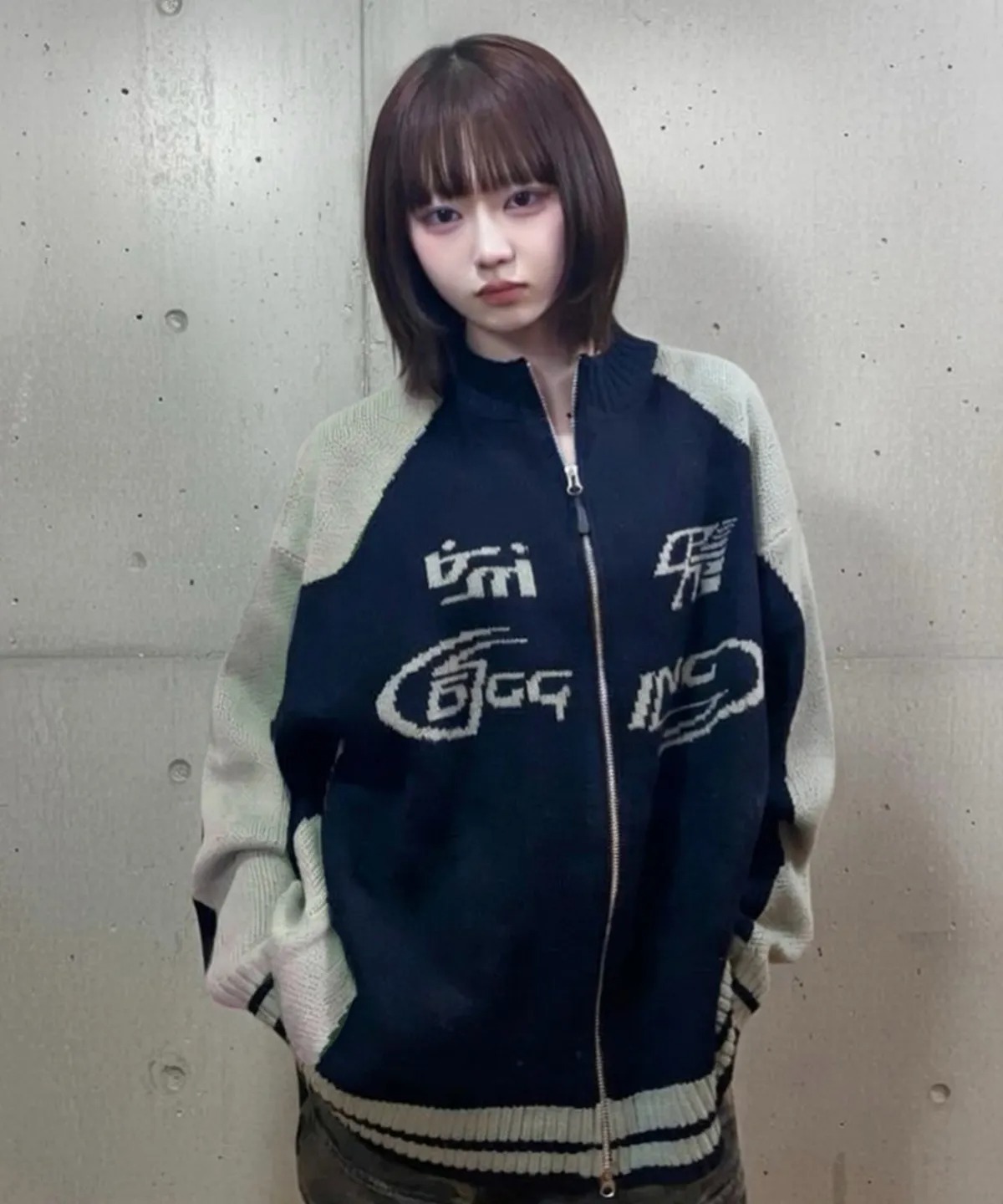 CPGN STUDIO Curved Block Knit Zip-Up