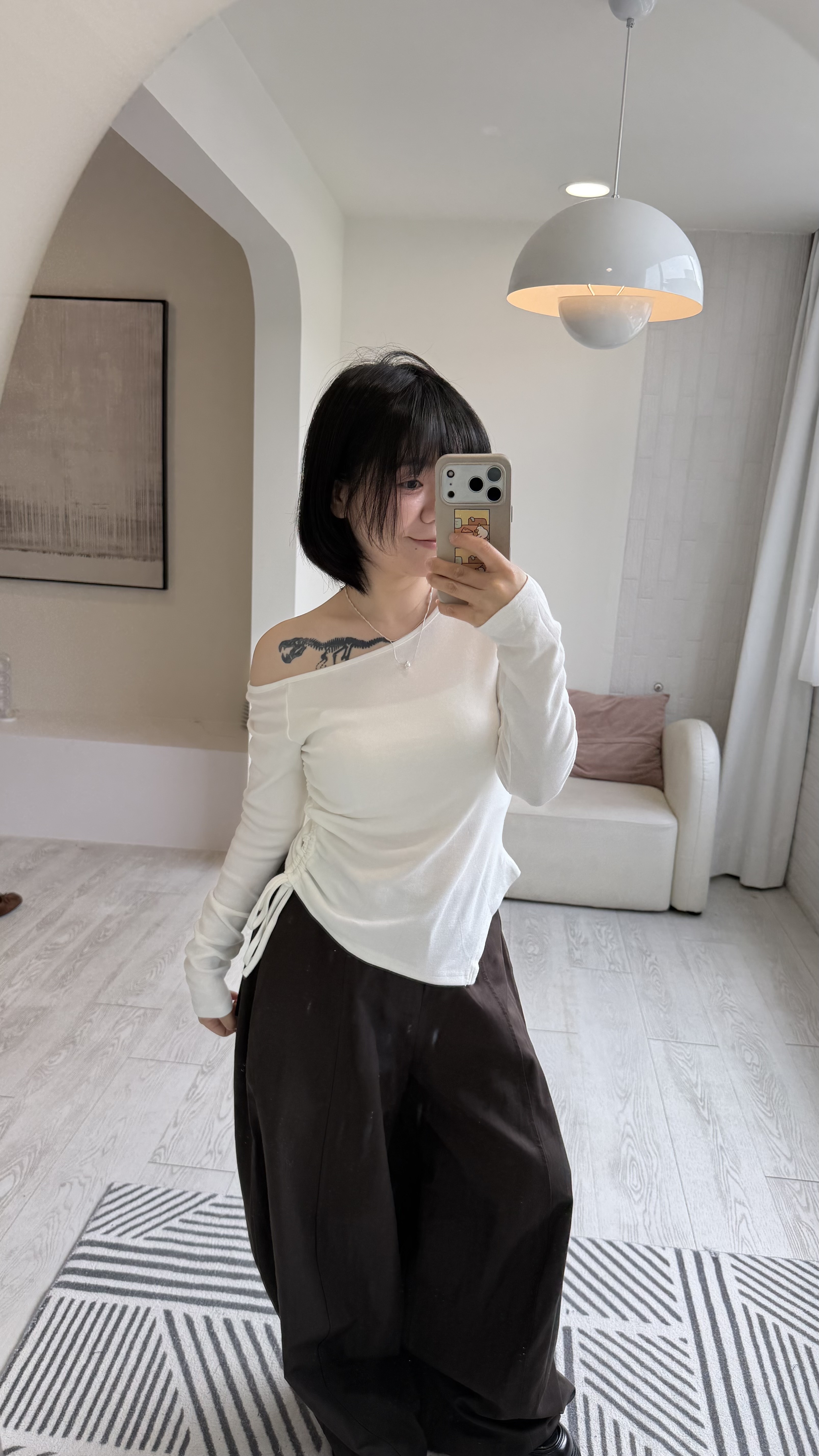 Off-shoulder drawstring top