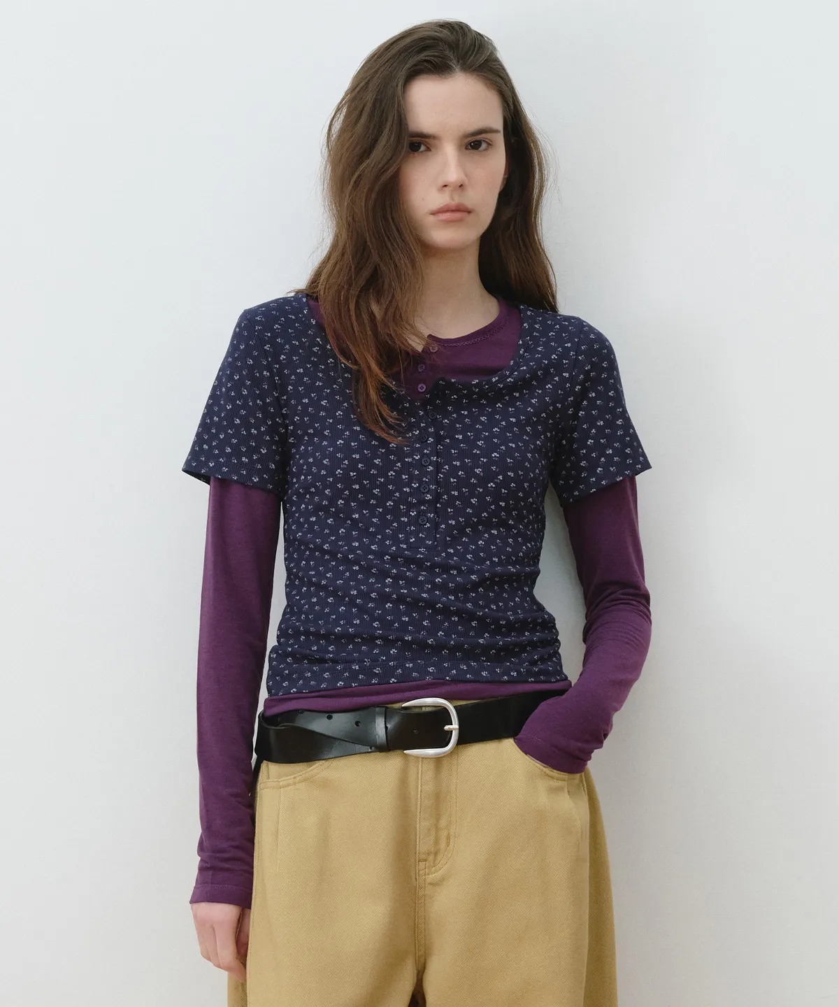 ROLAROLA FLOWER LAYERED HENRY NECK LONG SLEEVE