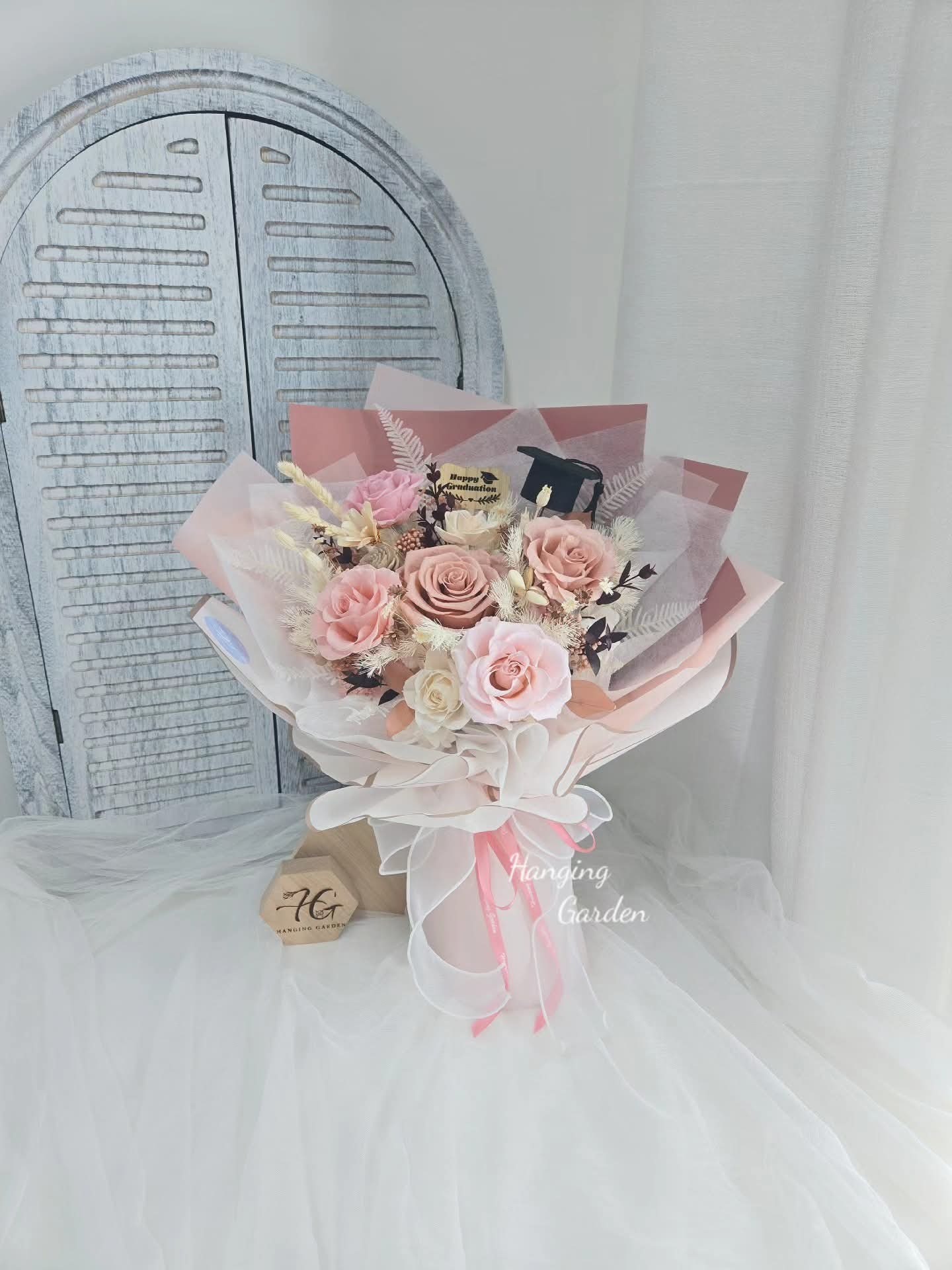 粉紅系畢業花束｜保鮮花