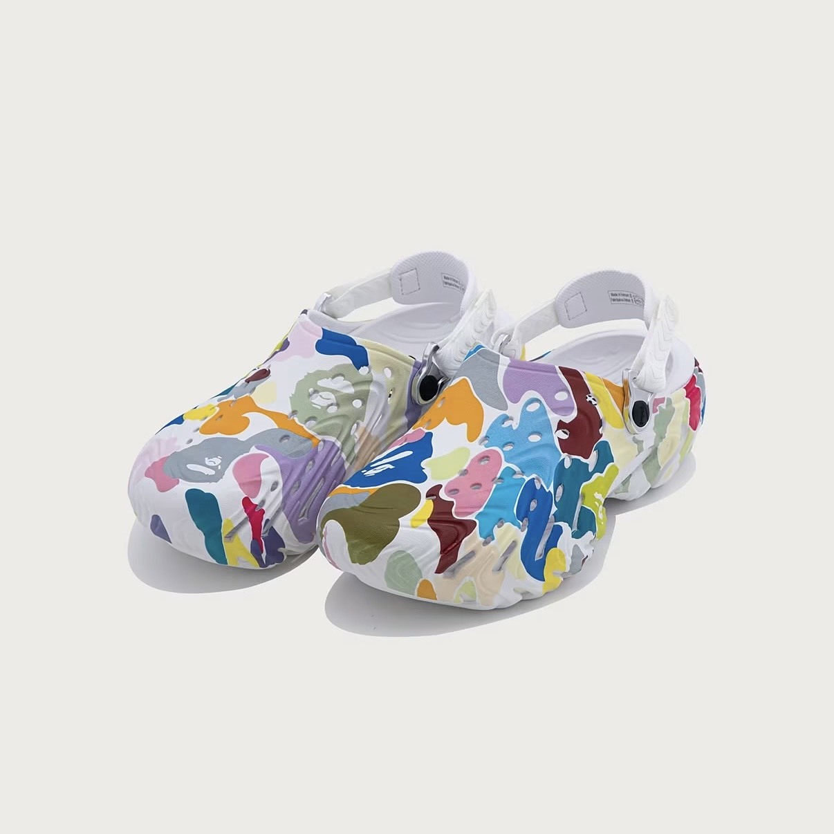 -（C2c)-A BATHING APE BAPE X CROCS ECHO CLOG 2.0 聯名款 糖果 迷彩  猿人 洞洞鞋 黑色/白色-1M73191908