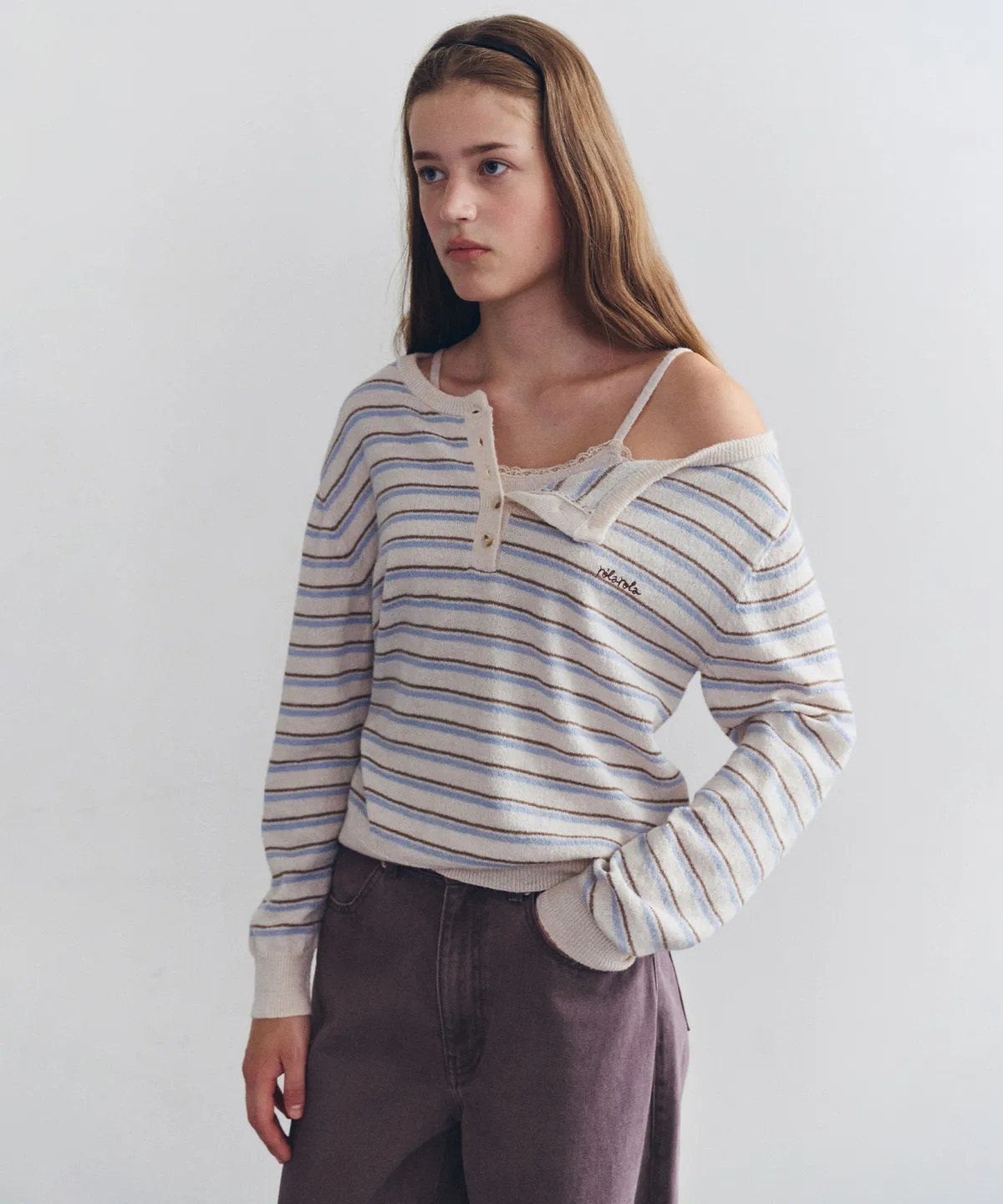 ROLAROLA ONE OFF SHOULDER STRIPE KNIT SET