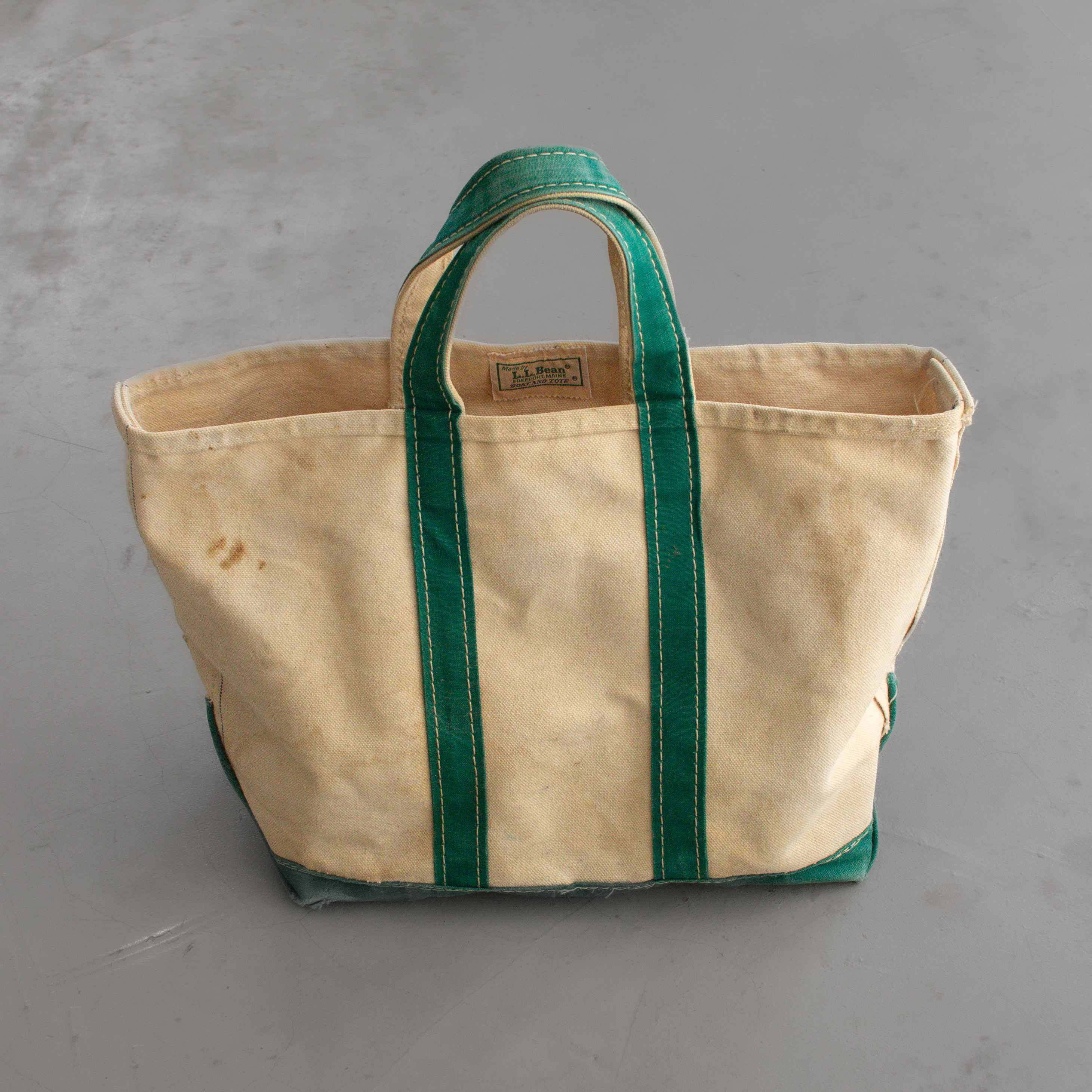 70-80S L.L.BEAN BOAT & TOTE BAG  美國製 綠白 帆布 手提 托特包