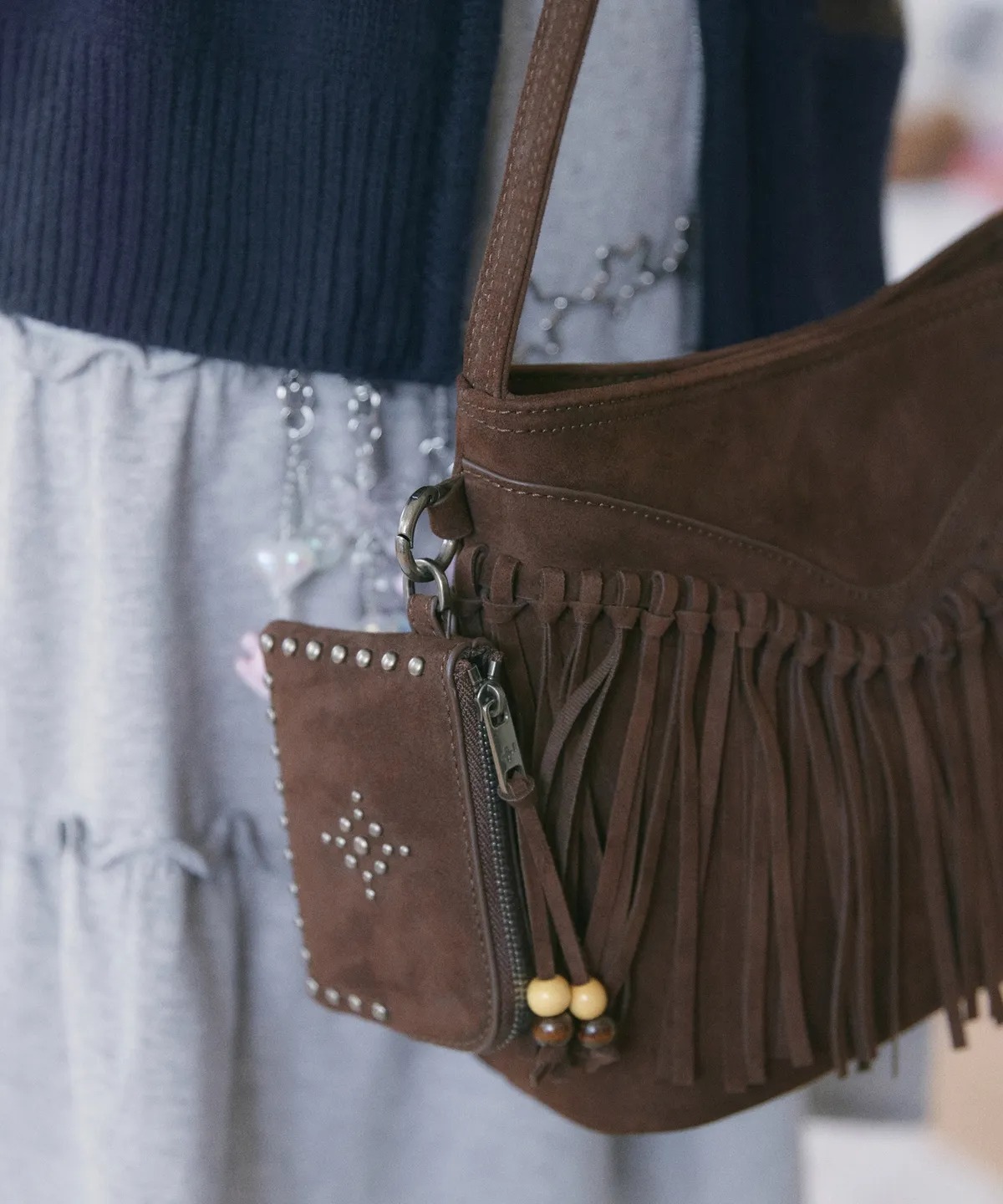 OTZ Western Fringe Suede Bucket Shoulder Bag