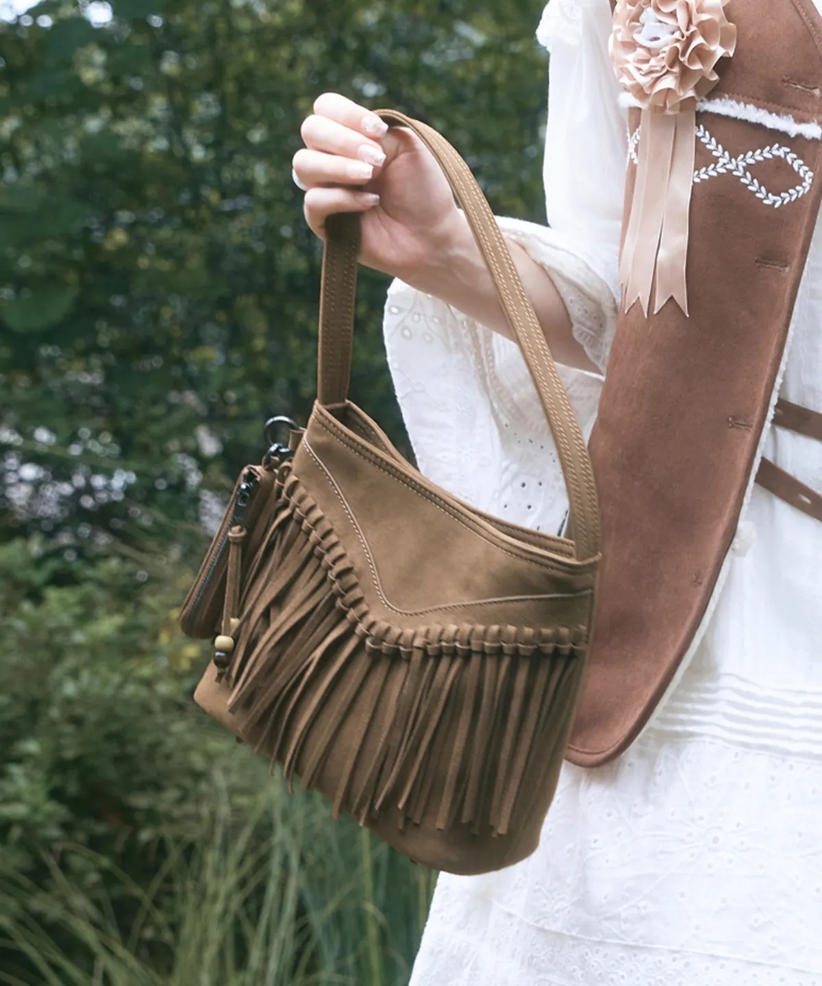 OTZ Western Fringe Suede Bucket Shoulder Bag