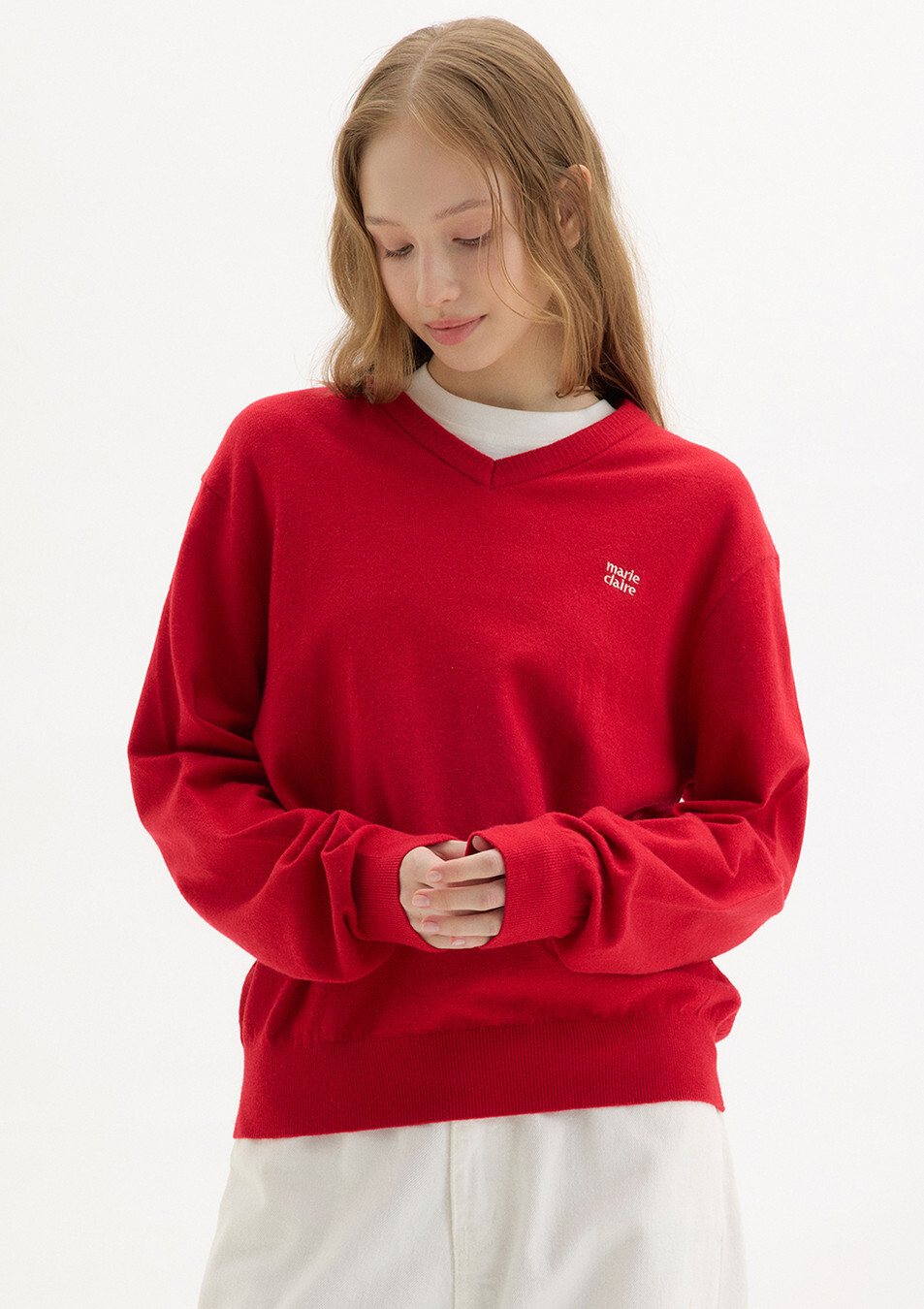 【入LIVECODE一件減至$238😱🔥！】【韓妹大愛品牌！北村旗艦總店封館🇰🇷】【MARIECLAIRE】Basic logo wool V-neck knit (7 Colors)