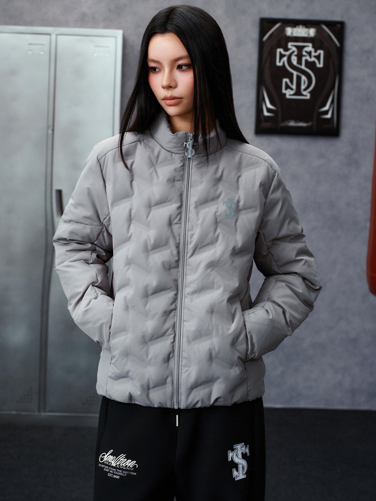 STK SmallTownKid 字母Logo拉鏈頭 斜線拼接 輕薄顯瘦 羽絨外套