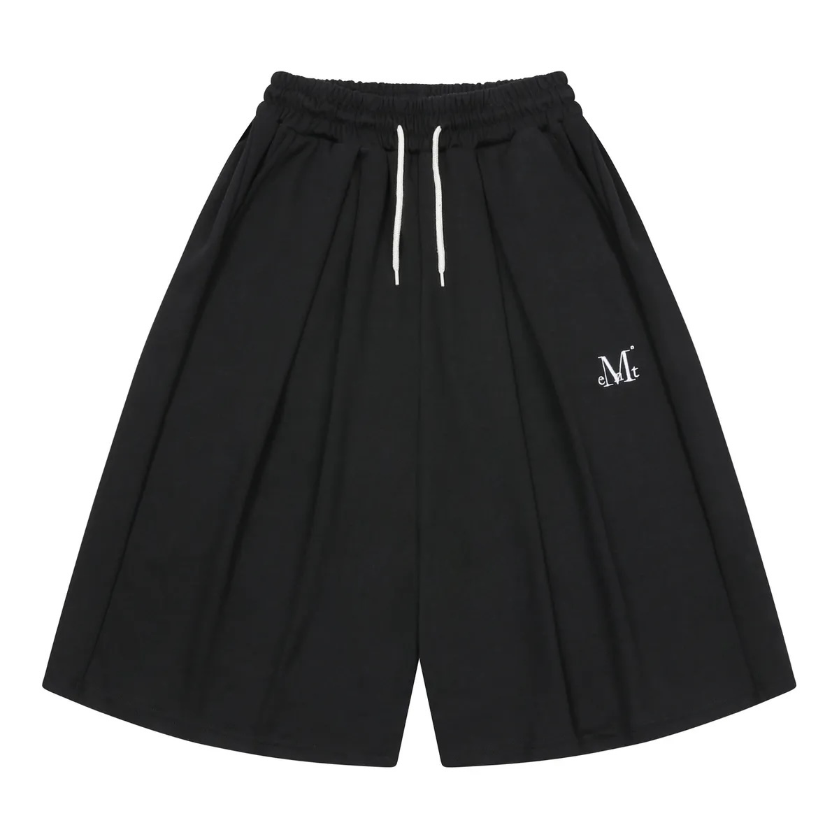 MUCENT SWEAT HALF PANTS 全黑 皺摺七分褲 抽繩 鬆緊 過膝褲