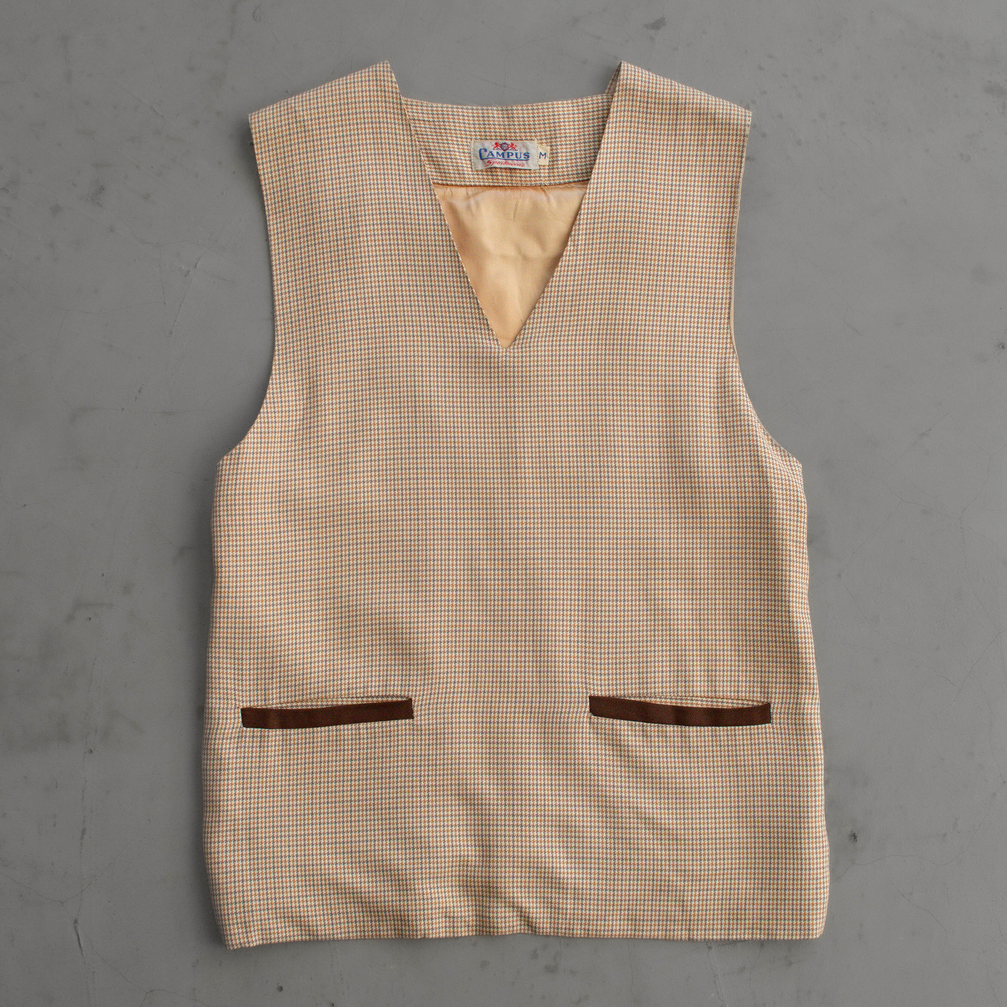 50S CAMPUS RAYON VEST  美國製 卡其 千鳥格 針織 嫘縈 V領 套頭 背心
