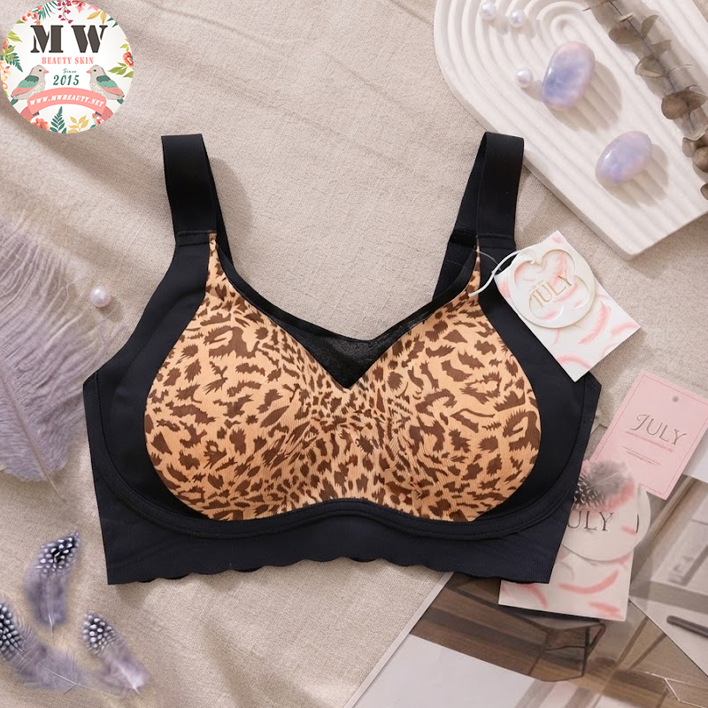 【台灣 JULY BRA】黑底拼接豹紋無痕無鋼圈美型內衣|輕盈包覆 ‧ 裸感包覆防走光(MW Beauty 直播限定優惠) [K109]