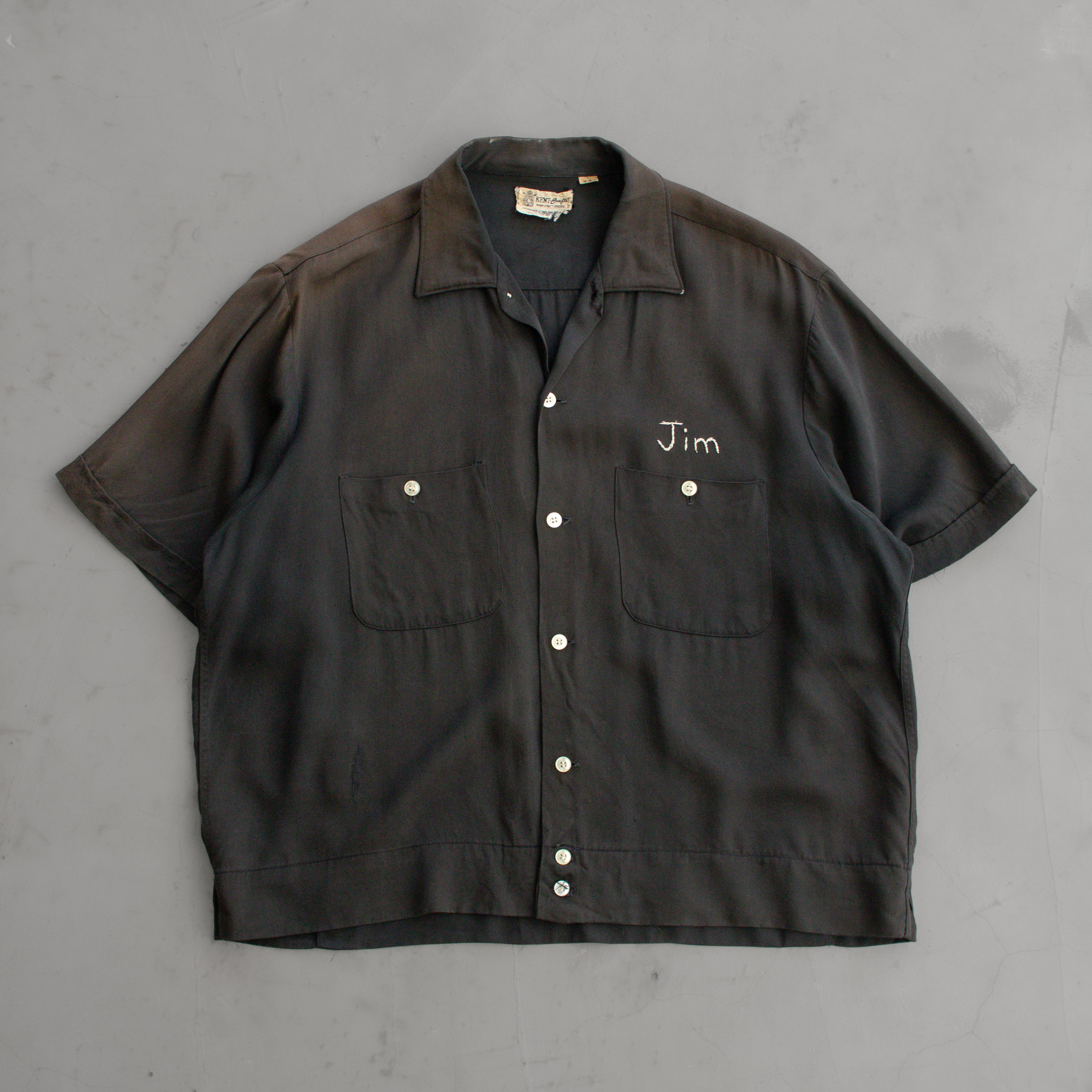 50S VINTAGE RAYON BOWLING SHIRT  美國製 黑色 嫘縈 保齡球襯衫