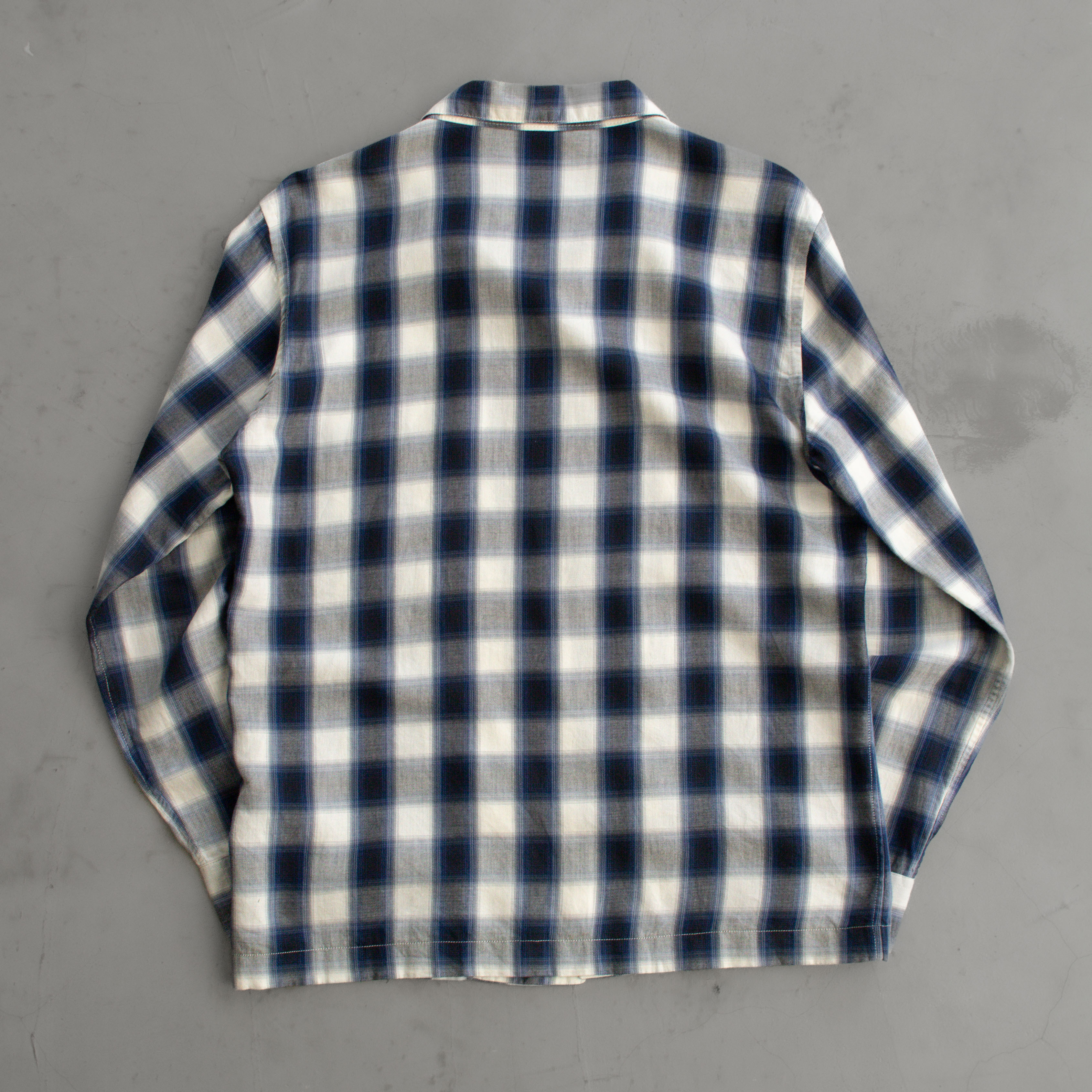 70S VINTAGE OMBRE RAYON SHIRT  美國製 藍黑 漸層 格紋 嫘縈 長袖 襯衫