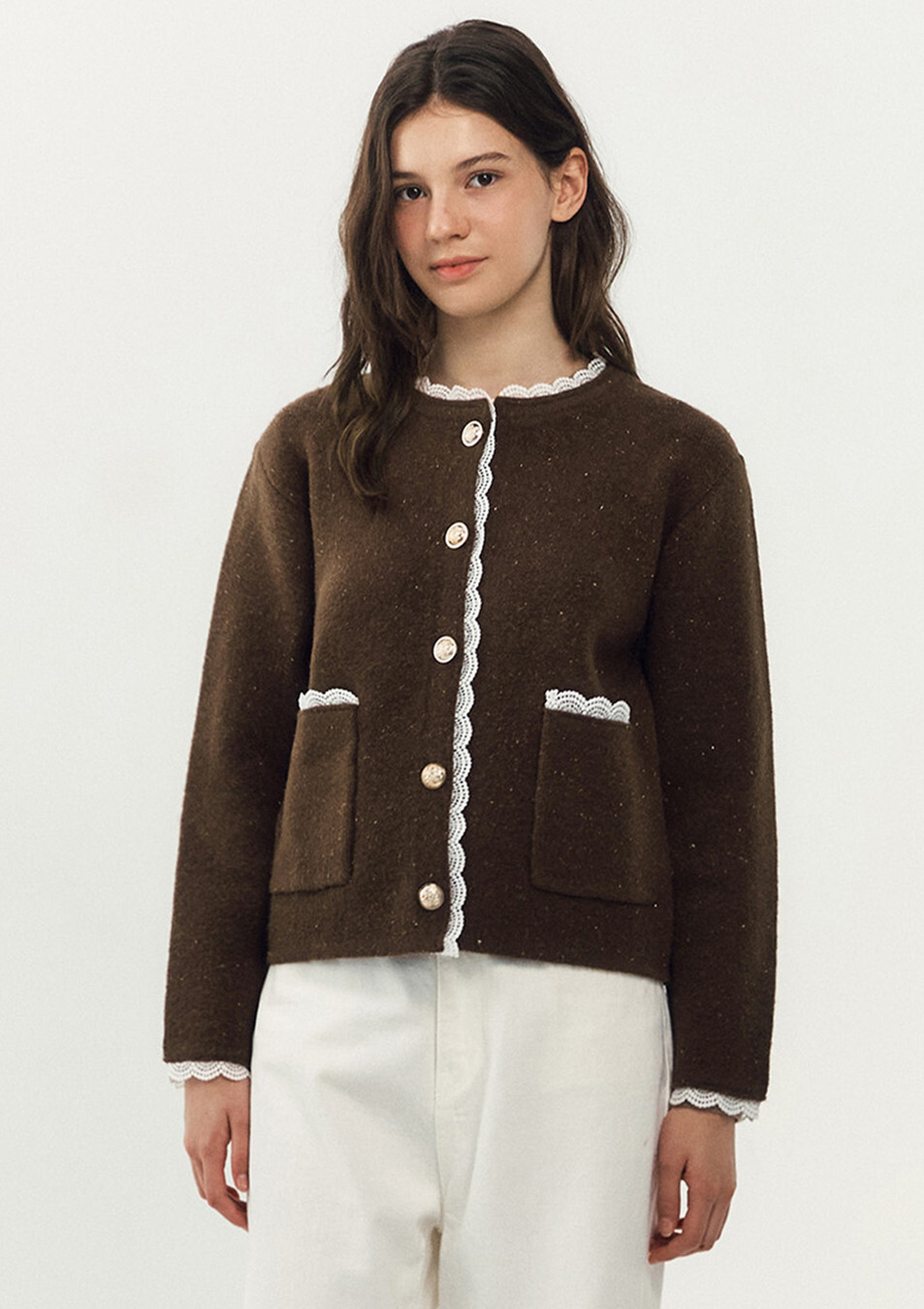 【入LIVECODE一件減至$378😱🔥！】【韓妹大愛品牌！北村旗艦總店封館🇰🇷】【MARIECLAIRE】Lace trim knit jacket (2 Colors)