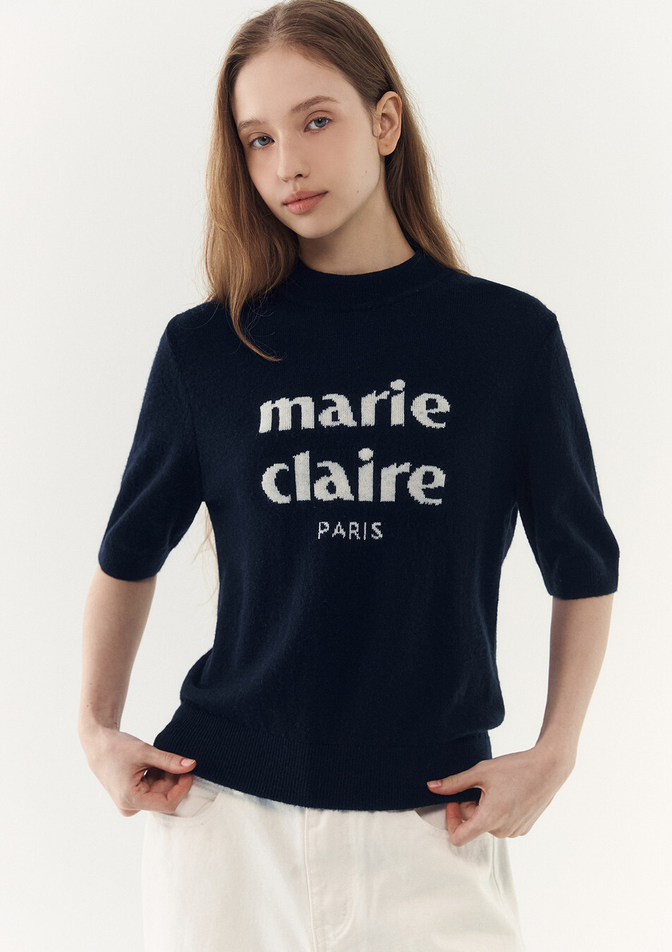 【入LIVECODE一件減至$328😱🔥！】【韓妹大愛品牌！北村旗艦總店封館🇰🇷】【MARIECLAIRE】Essential logo cashmere wool short sleeve knit (3 Colors)