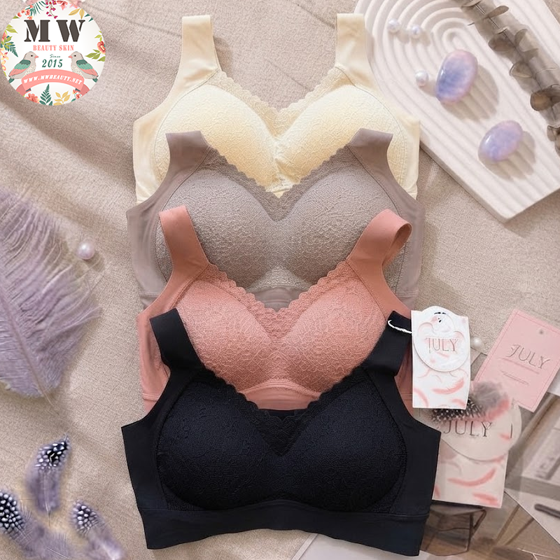 【台灣 JULY BRA】法式花紋固定肩帶無鋼圈美型內衣|壓裸感包覆 (MW Beauty 直播限定優惠) [615]