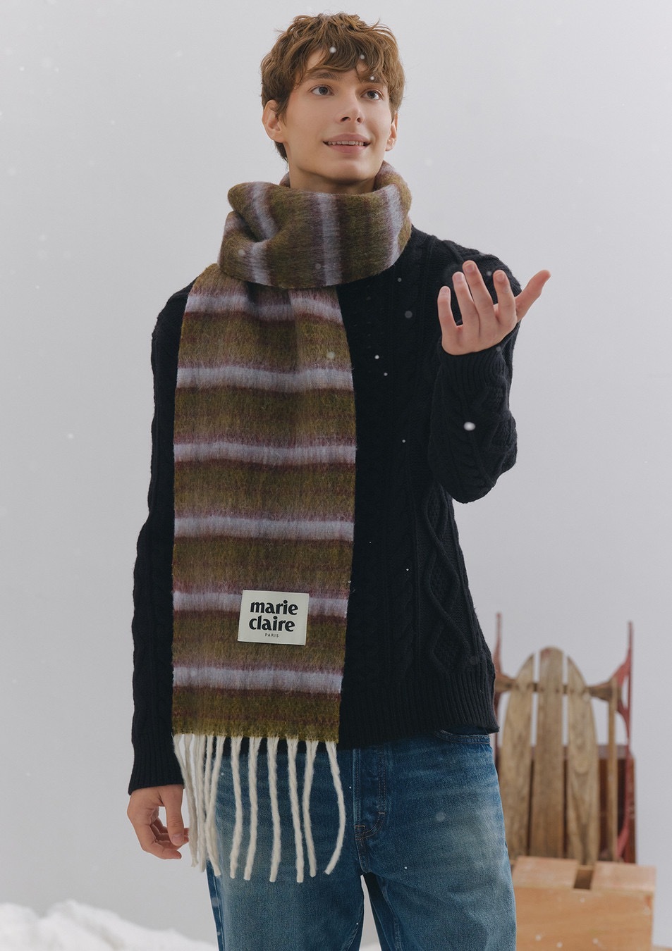 【入LIVECODE一件減至$199😱🔥！】【韓妹大愛品牌！北村旗艦總店封館🇰🇷】【MARIECLAIRE】Wool hairy striped muffler (4 Colors)