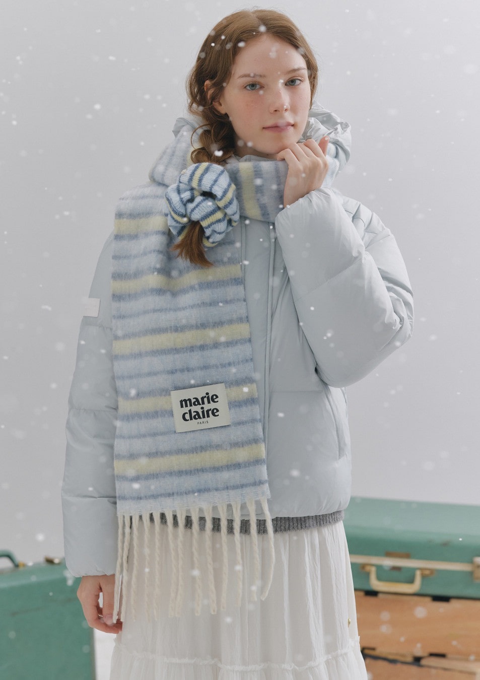 【入LIVECODE一件減至$199😱🔥！】【韓妹大愛品牌！北村旗艦總店封館🇰🇷】【MARIECLAIRE】Wool hairy striped muffler (4 Colors)