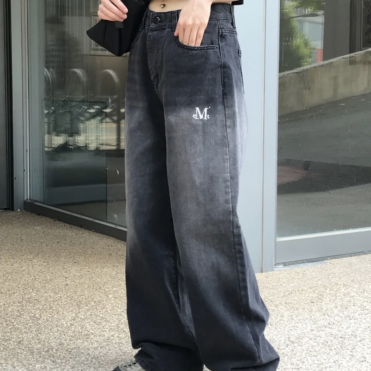 MUCENT DENIM PANTS 水洗 闊腿 牛仔褲 長褲 黑藍兩色 男女同款
