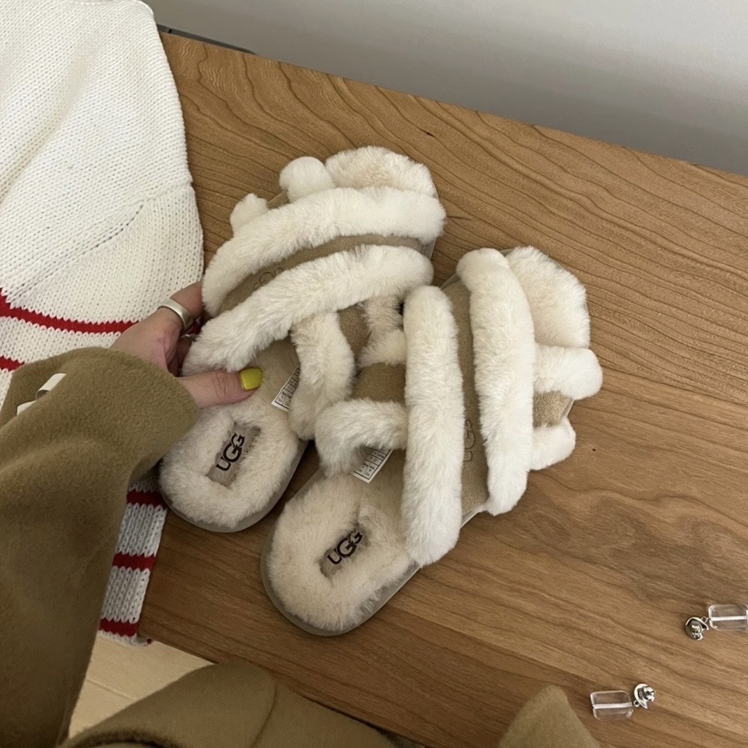 UGG ABELA SLIPPER 交叉 絨毛 拖鞋 奶茶 沙色 平底 女鞋