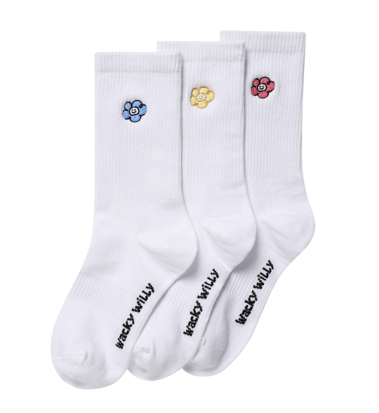 Wacky WiLLy Smile Flower Socks 3-Pack 微笑花朵刺繡 中筒襪 襪子 三件組 WA2603SK07
