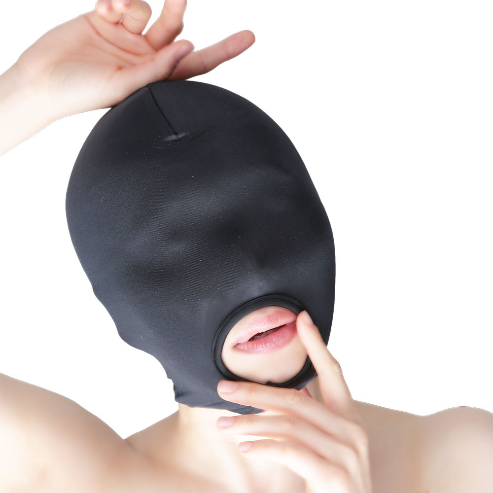 [La-Pomme] Black Open Mouth Full Coverage SM Hood (Mask) | Sensory Deprivation, Premium MFS Fabric (Made in Japan)