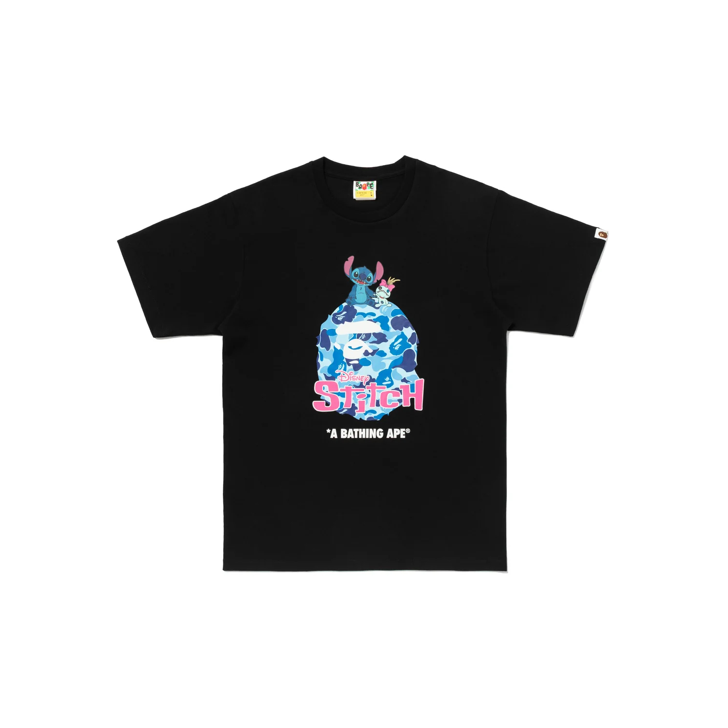 -(B4e03)-A BATHING APE BAPE X DISNEY STITCH ABC CAMO APE HEAD 迪士尼 史迪奇 藍迷彩大猿人頭 男款 短T-1M73110913