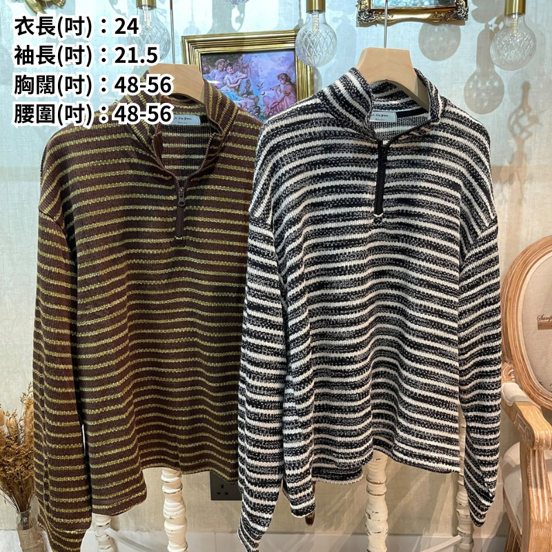 HKCG1004-003 TOP條紋半拉鍊針織上衣 [TW130] (A3啡色/B3灰色)