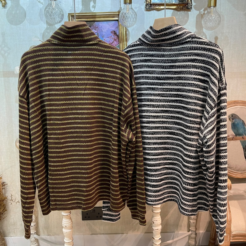 HKCG1004-003 TOP條紋半拉鍊針織上衣 [TW130] (A3啡色/B3灰色)