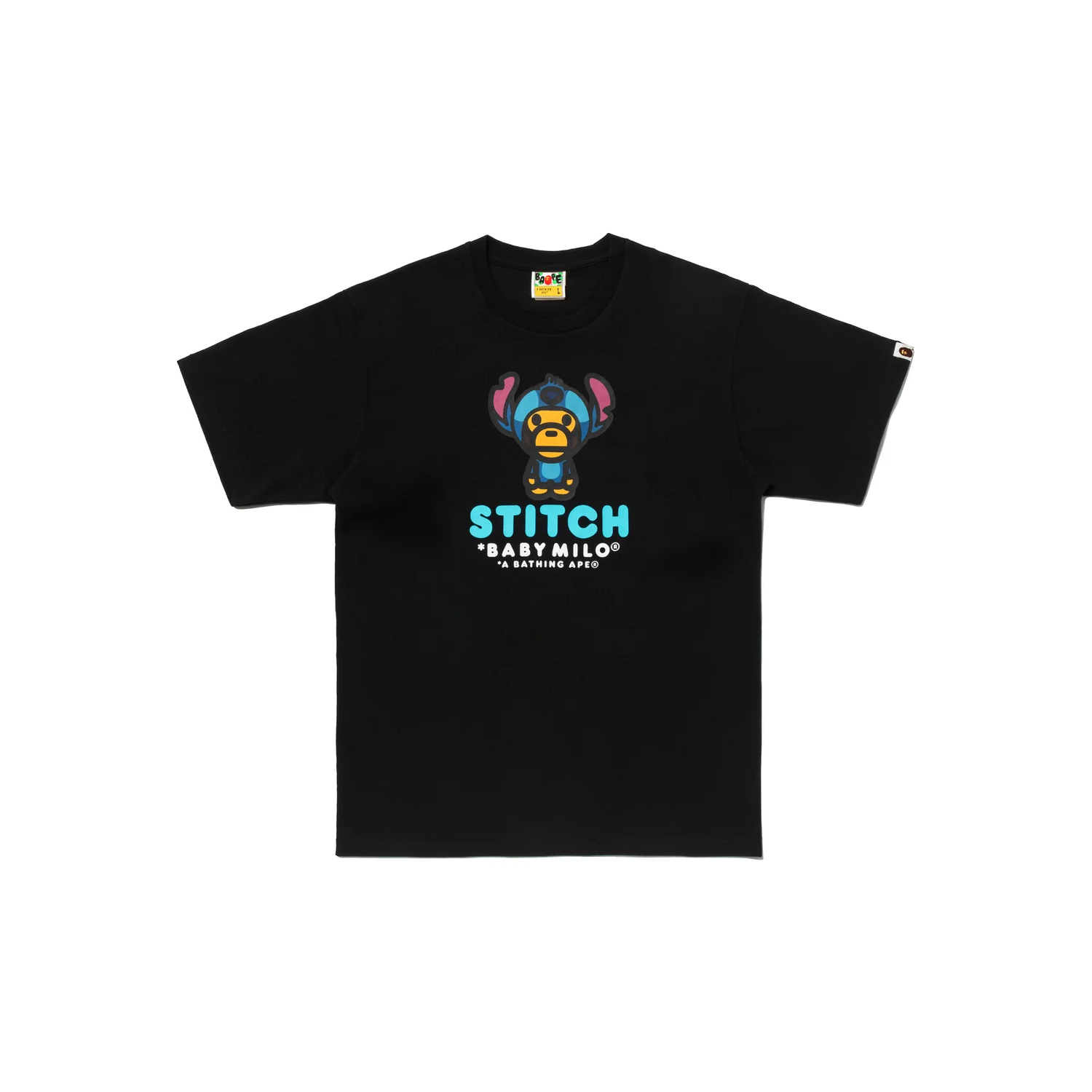 -(B3e04)-A BATHING APE BAPE X DISNEY STITCH BABY MILO TEE 迪士尼 史迪奇小猴 聯名款 男款 短T 黑色/白色-2M73110917