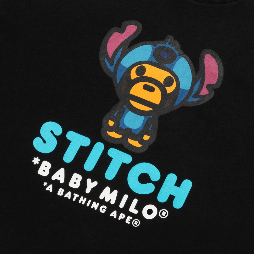 -(B3e04)-A BATHING APE BAPE X DISNEY STITCH BABY MILO TEE 迪士尼 史迪奇小猴 聯名款 男款 短T 黑色/白色-2M73110917