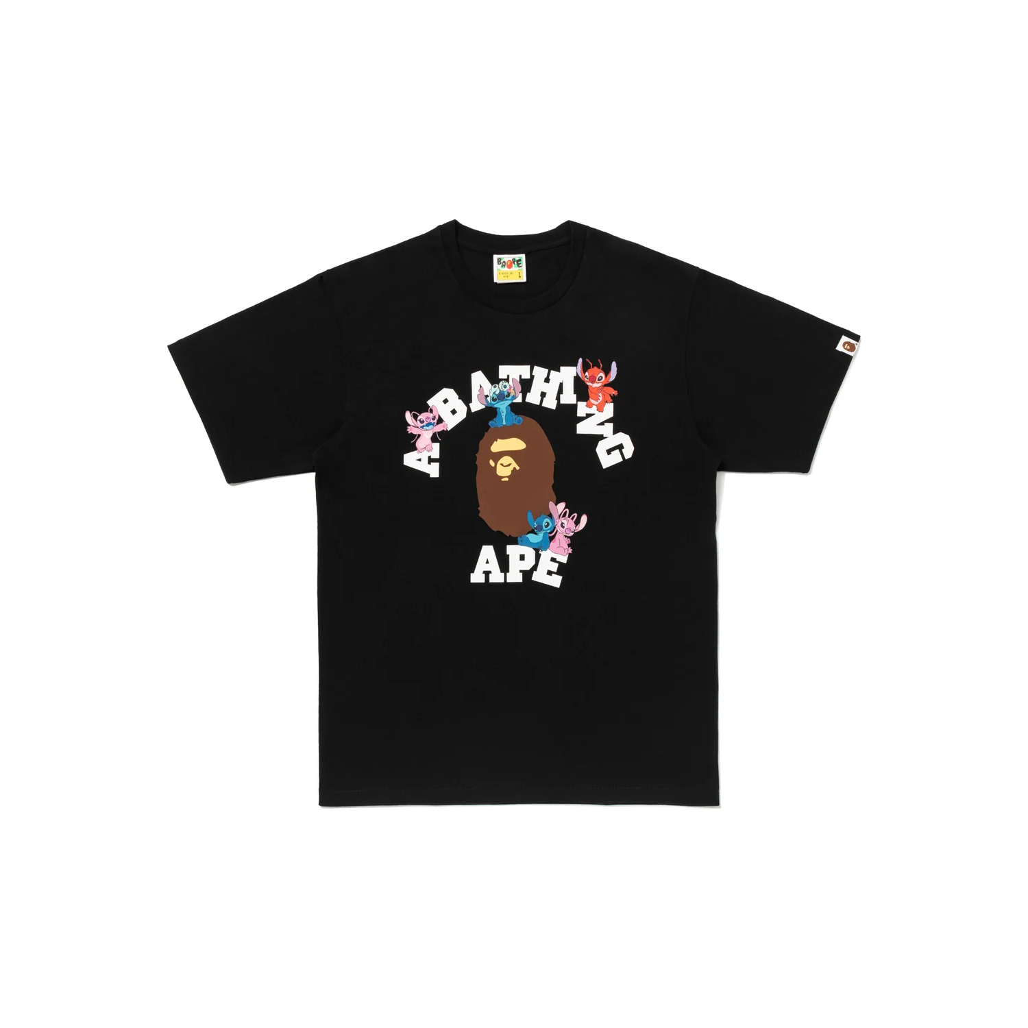 -(B3b02)-A BATHING APE BAPE X DISNEY STITCH AND FRIENDS COLLEGE TEE 迪士尼 史迪奇 男款 短T-1M73110914