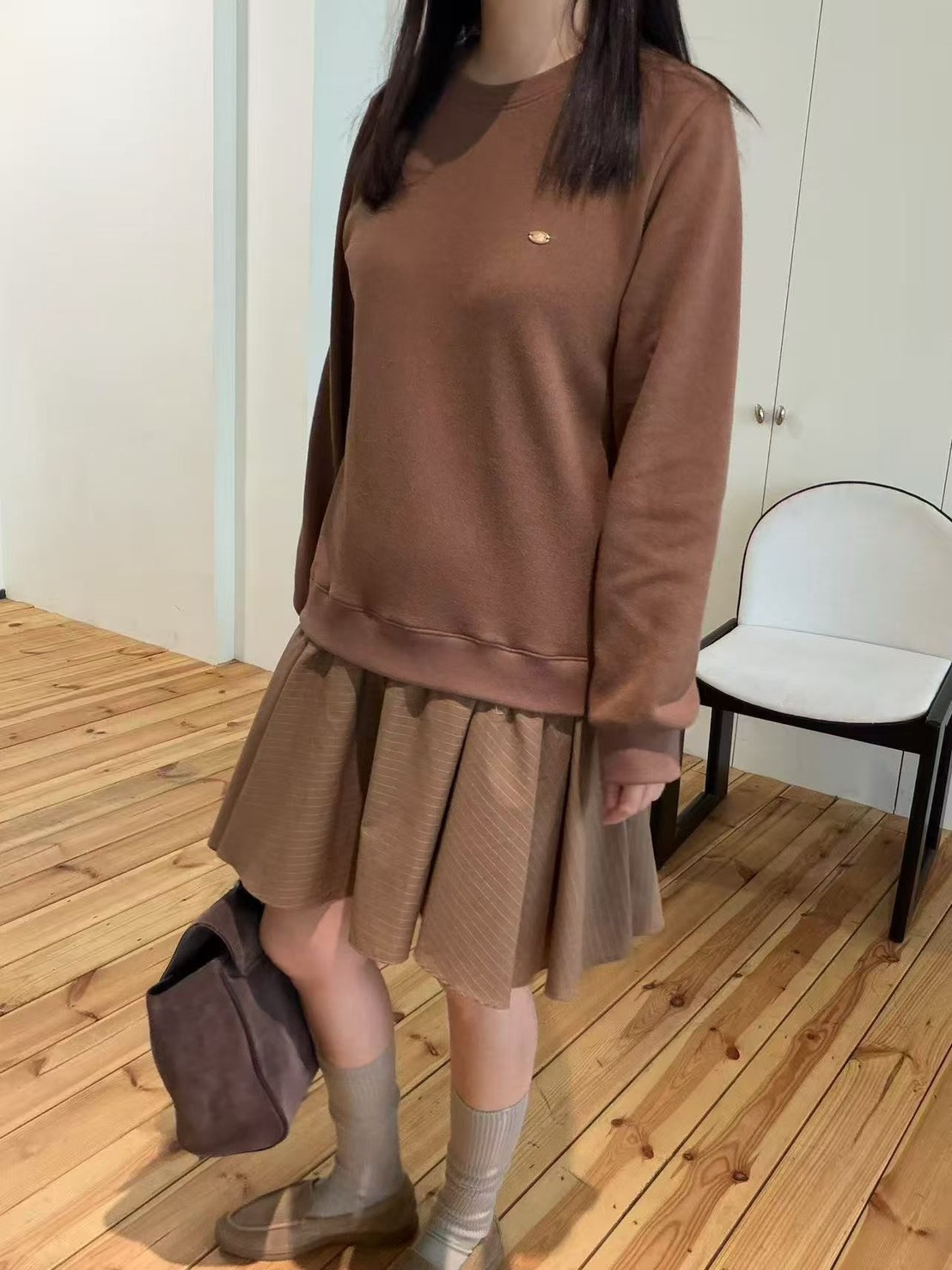 衛衣拼接傘裙洋裝