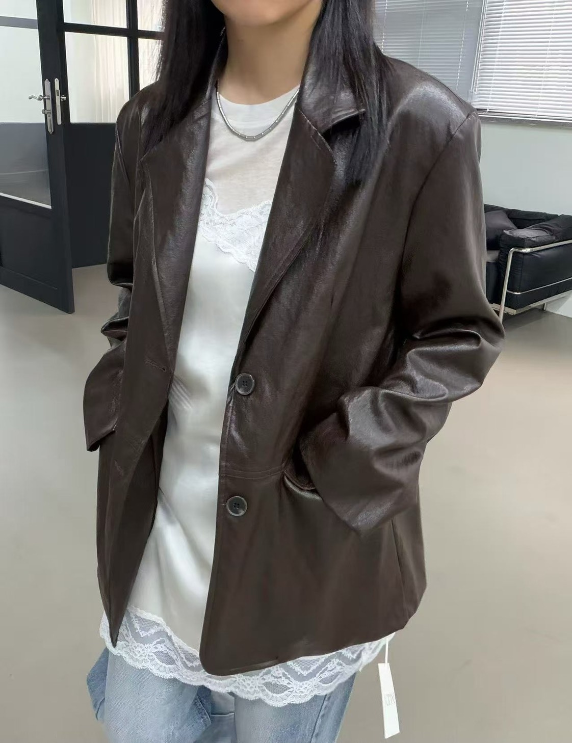 皮面西裝外套
